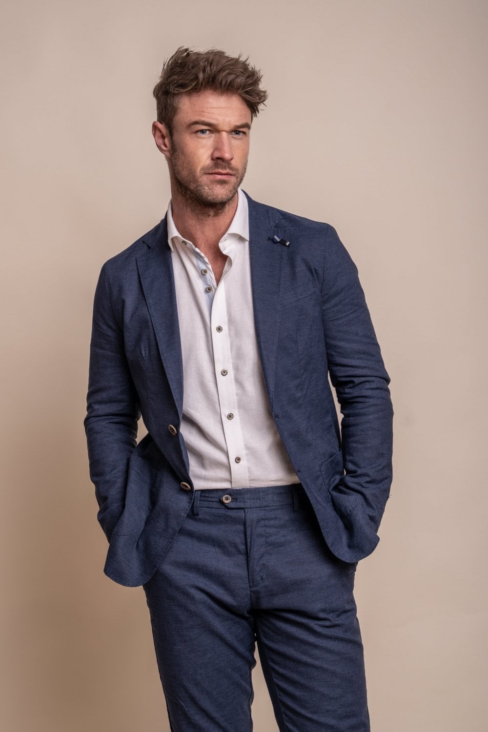 Men's Slim Fit Linen Jacket & Pants Suit Set - ALVARI
