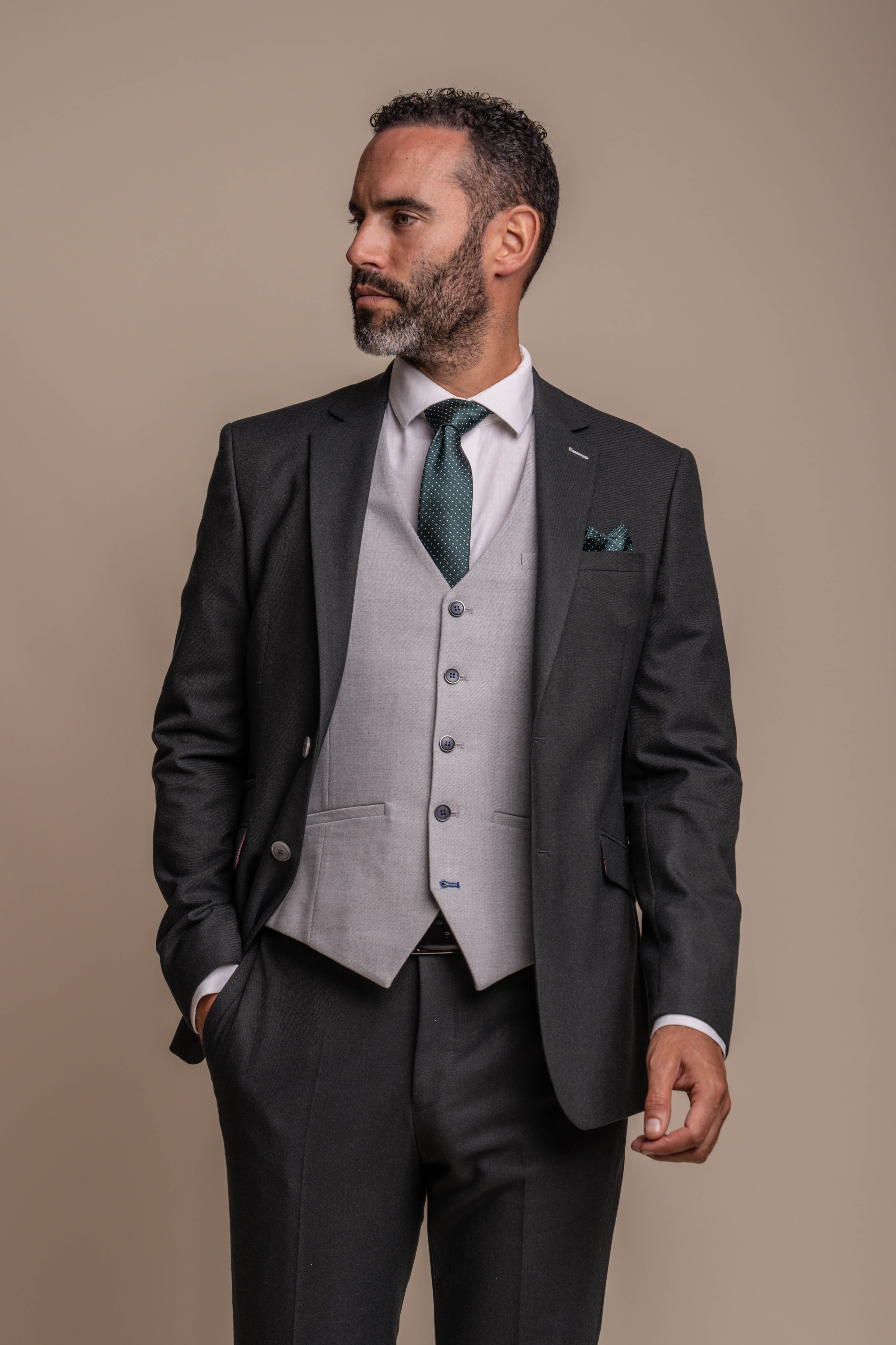 Men's Olive Suit with Ivory Vest- Furious Combined set