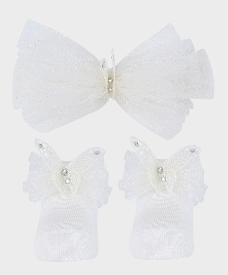 Baby-Mädchen-Stirnband und Socken-Hochzeitskommunion-Zubehör-Set - Elfenbein