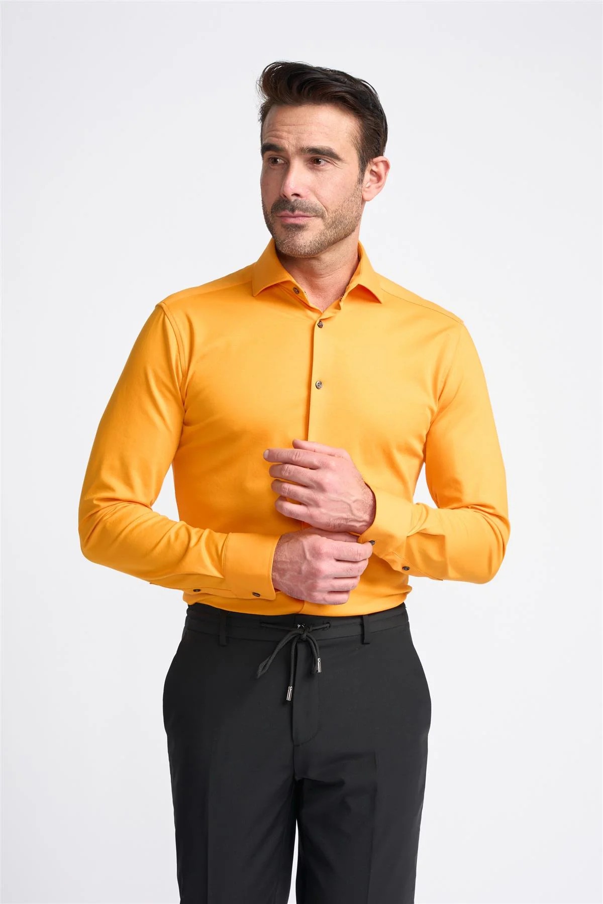 Chemise ajustée en coton à manches longues pour hommes - ASHLEY - Flame Orange