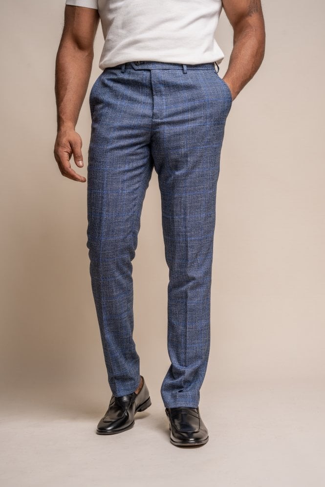 Men's Check Slim Fit Blue Pants - PHANTOM
