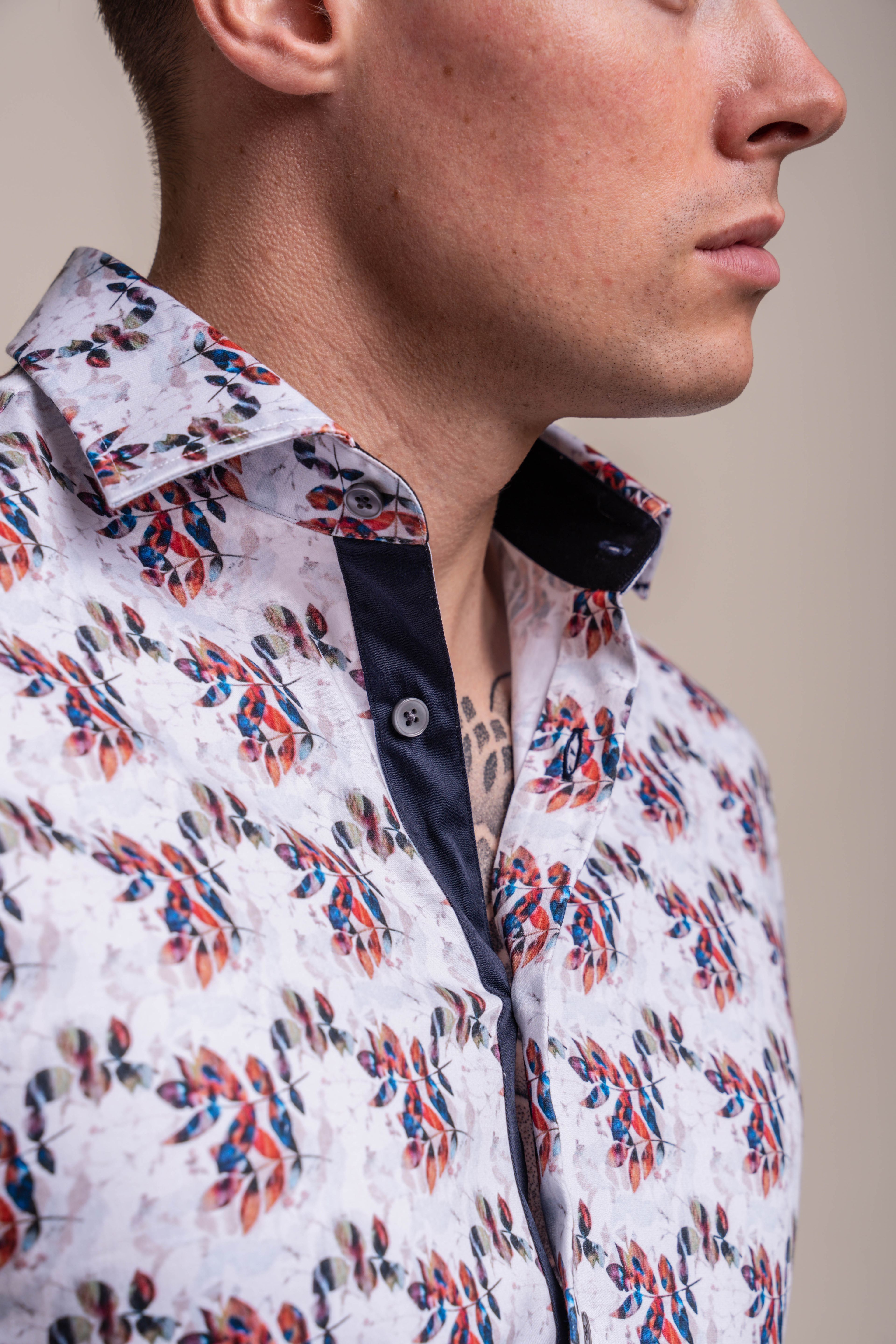 Men's Slim Fit Cotton Leaf Patterned Shirt - GENOA