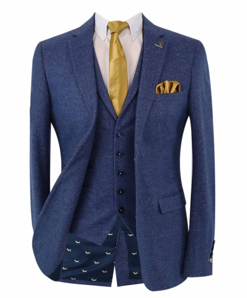 Men's Tweed Slim Fit Blue Suit - JAXON