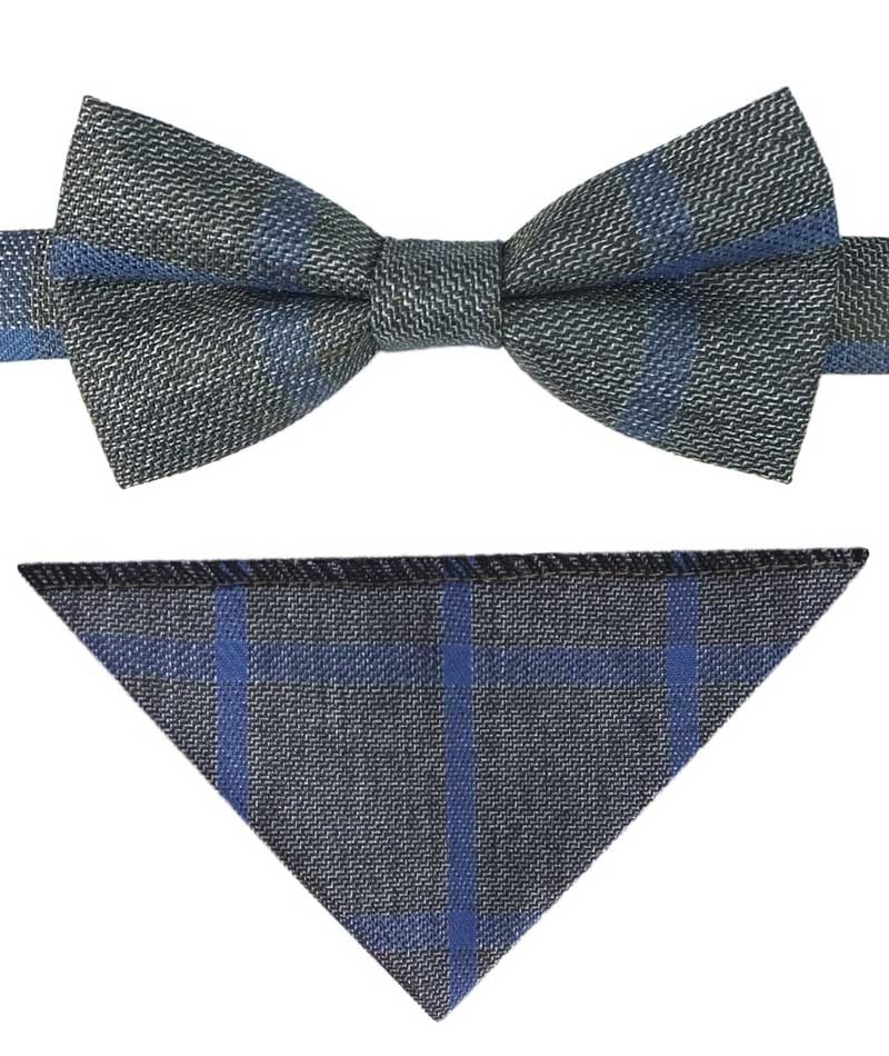 Ensemble Nœud Papillon en Tweed à Carreaux pour Garçons - Gris - bleu