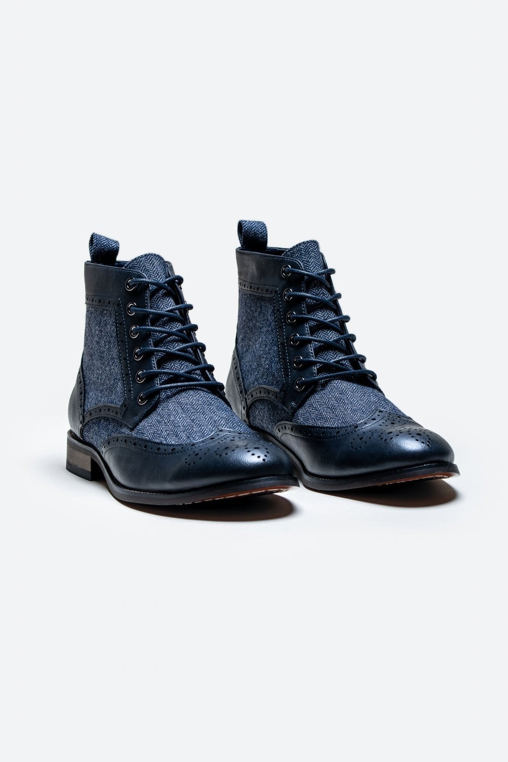 Men's Ankle Boots Lace Up Brogue Shoes - JONES - Navy Blue