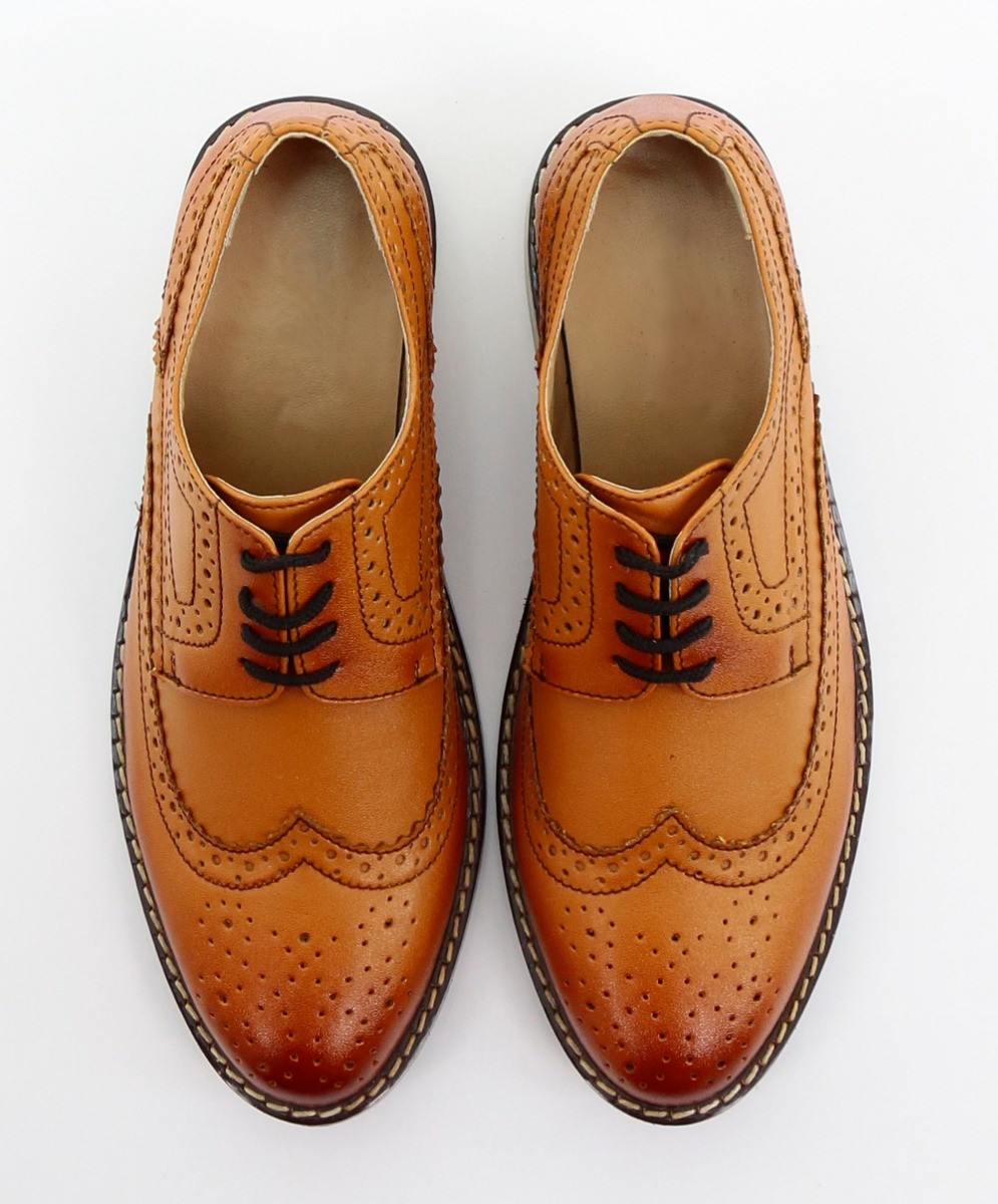 Boys Lace Up Leather  Brogue Shoes - Brun