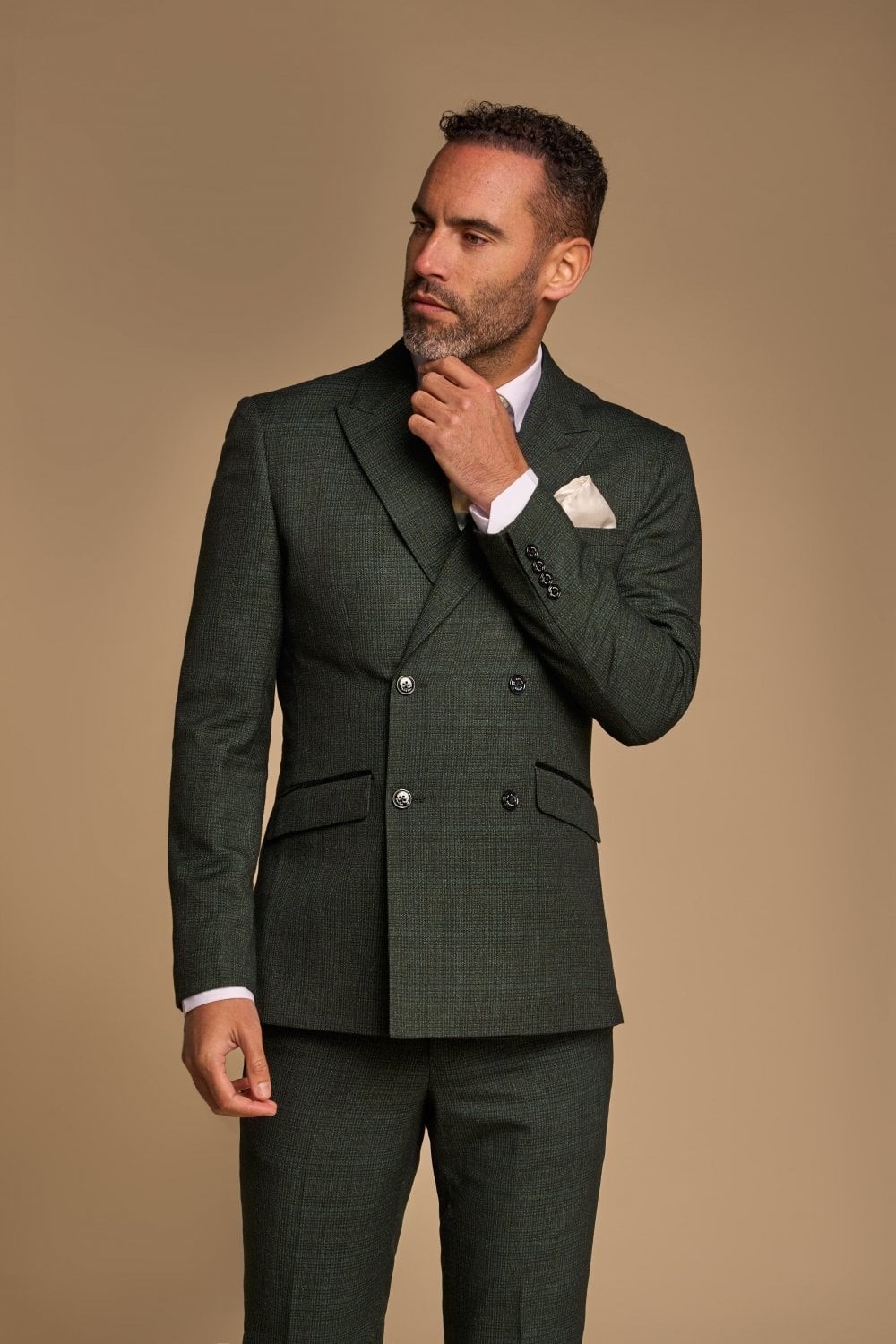 Men's Houndstooth Double-breasted Suit Jacket - CARIDI