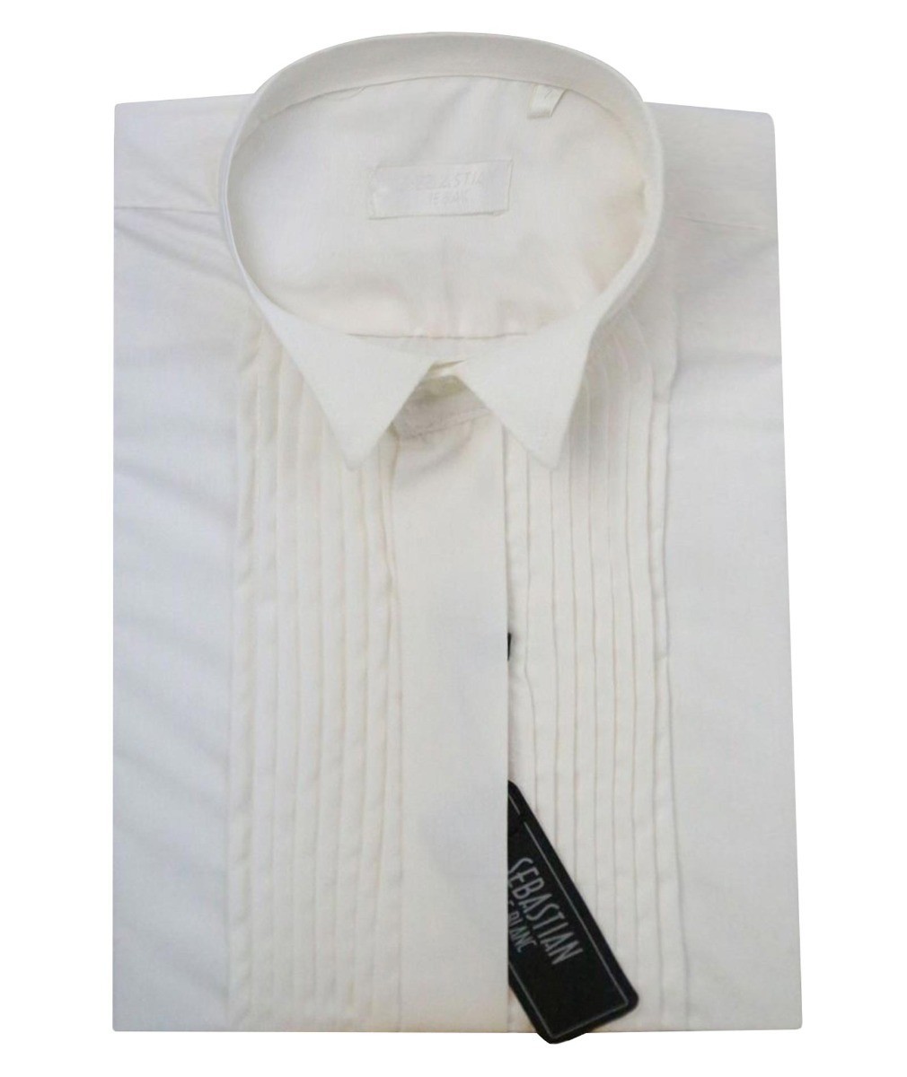 Boys Pleated Wing Collar Tuxedo Shirt - Ivory