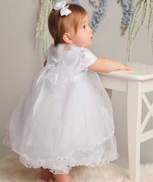 Ensemble de Robe de Baptême Blanche Étincelante pour Bébé Fille - L321