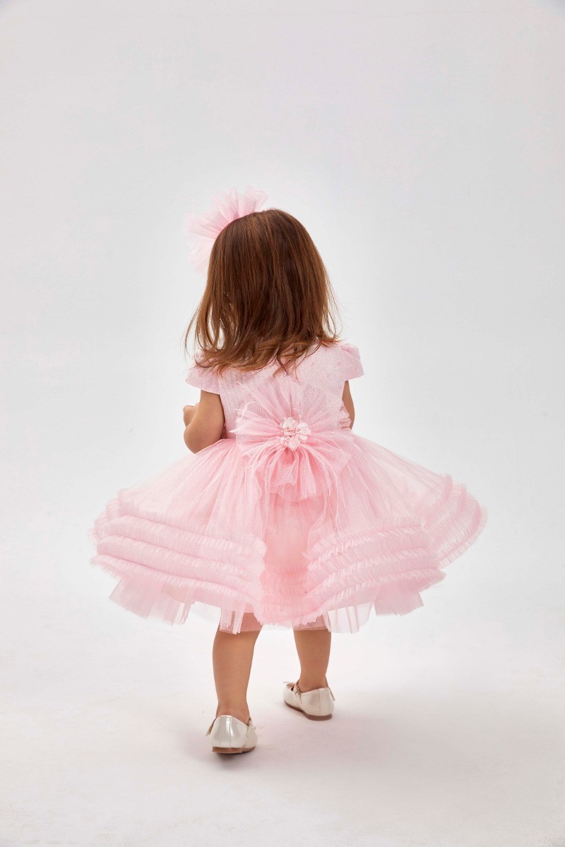 Baby Mädchen Kurzarm Pünktchen Rosa Kleid Set