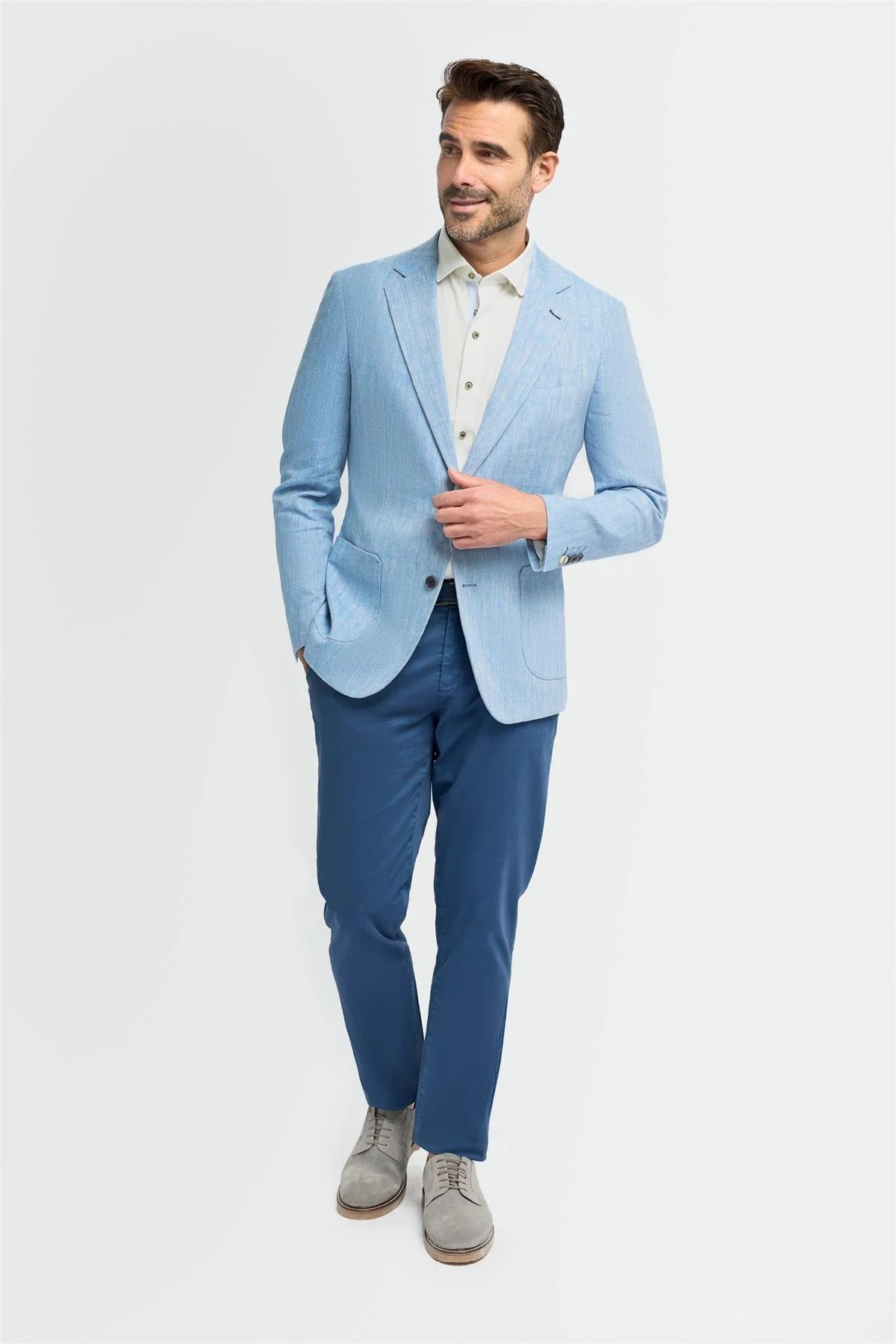 Herren Leinenmischung Blazer mit Aufgesetzten Taschen - Luigi - Himmelblau