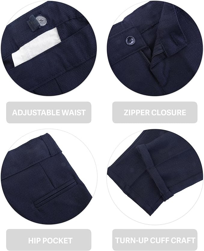 Jungen Slim Fit Texturiertes Weste Anzug Set, Festlicher Anzug - Navy blau