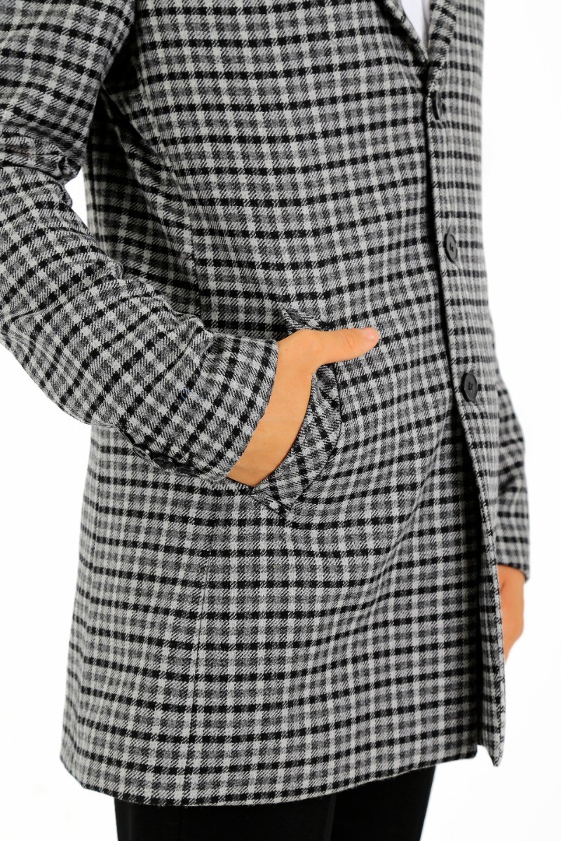 Jungen Woll-Birdseye-Tweed-Midi-Mantel mit schmaler Passform