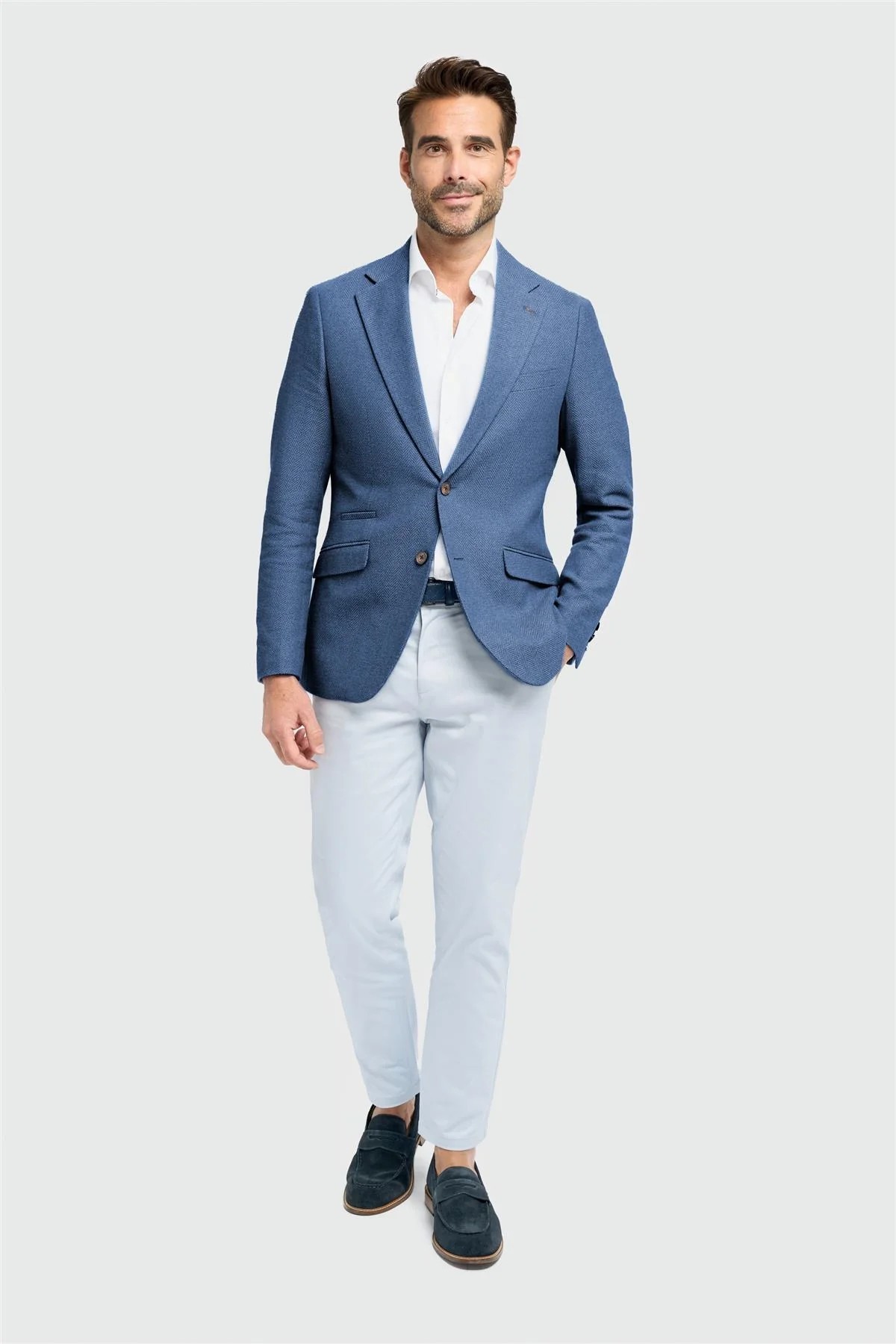 Men’s Blue Cotton Herringbone Blazer - Felix