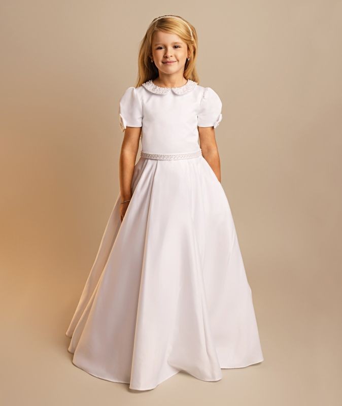 Robe blanche à col Peter Pan et manches bouffantes pour filles - LOTTIE