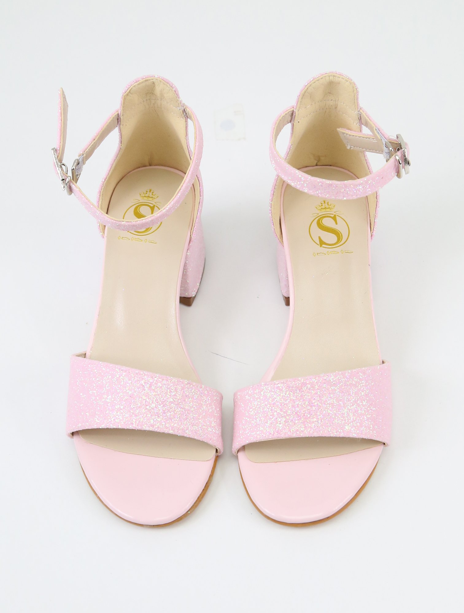 Mädchen Sandalen mit Knöchelriemen und Glitzer, Blockabsatz Schuhe für Besondere Anlässe - Rosa