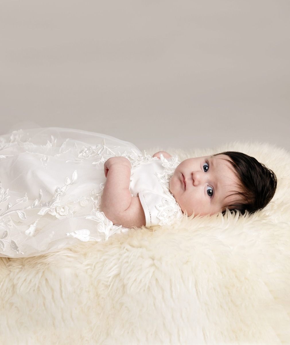 Robe de Baptême en Dentelle Florale Blanche Cassée pour Bébé Fille - KRYSTAL