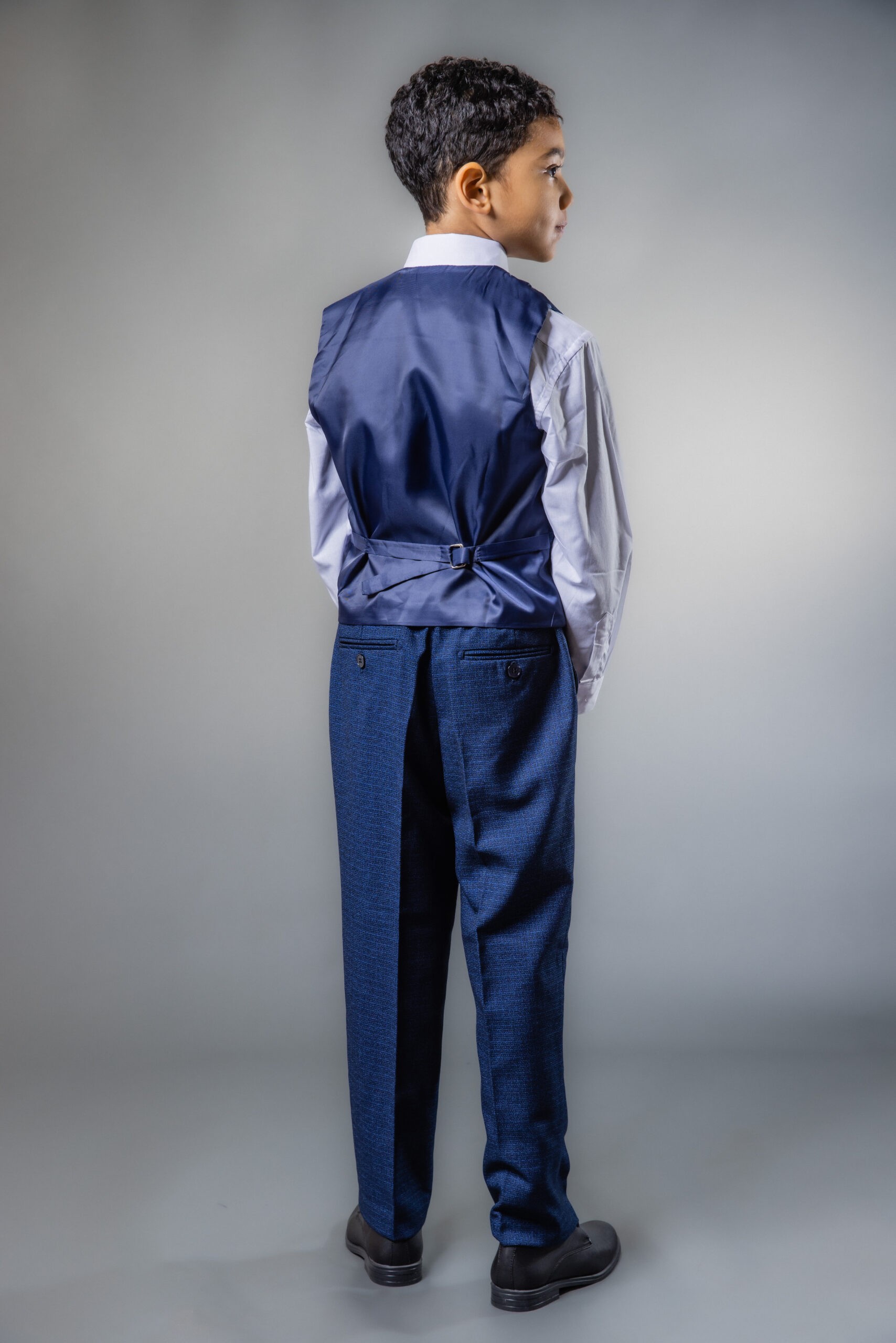 3-teiliges Slim-Fit-Anzugset für Jungen mit selbstgemustertem Muster in Indigoblau