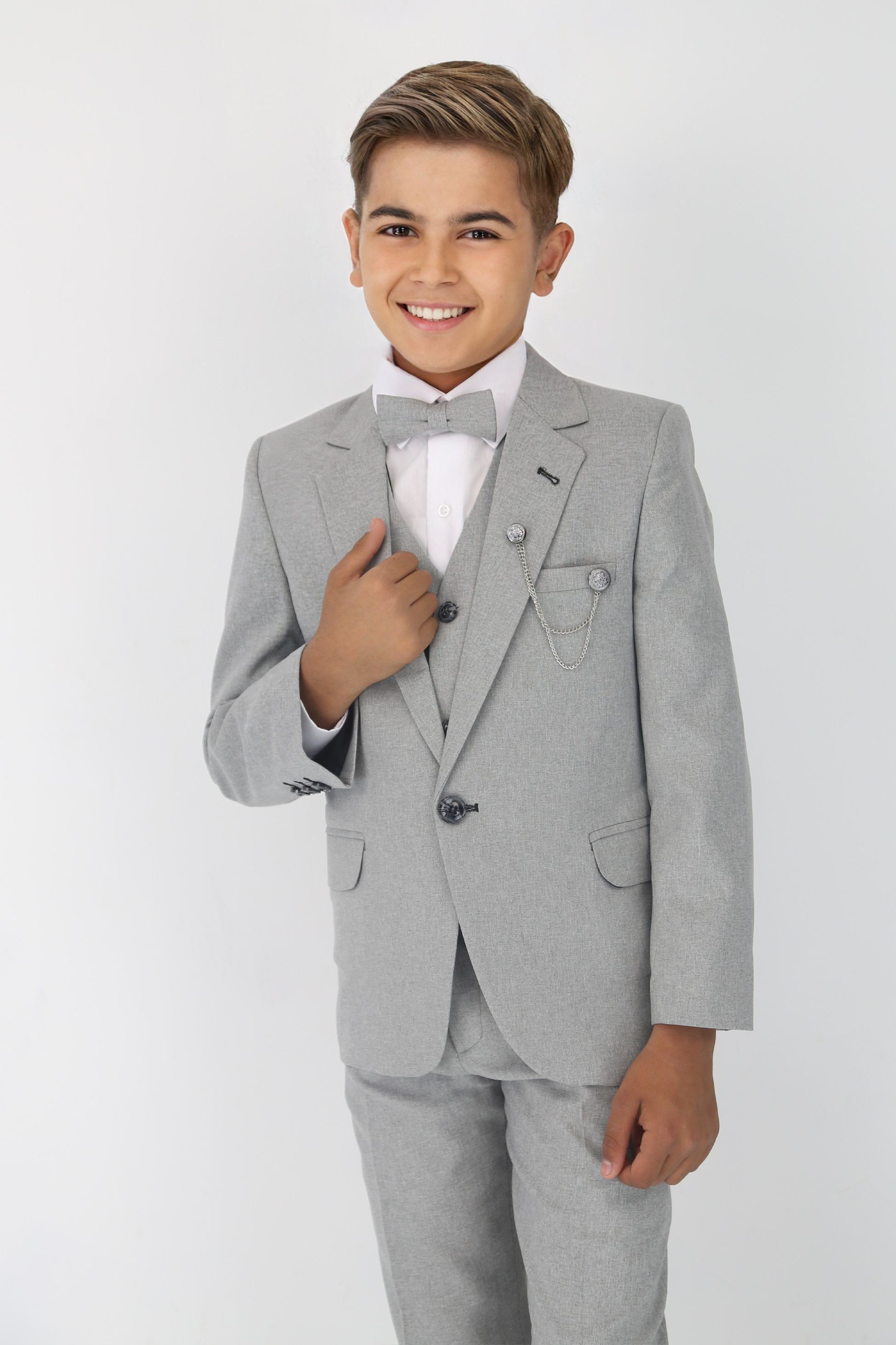 Boys Slim Fit Textured 6-Piece Formal Suit Set