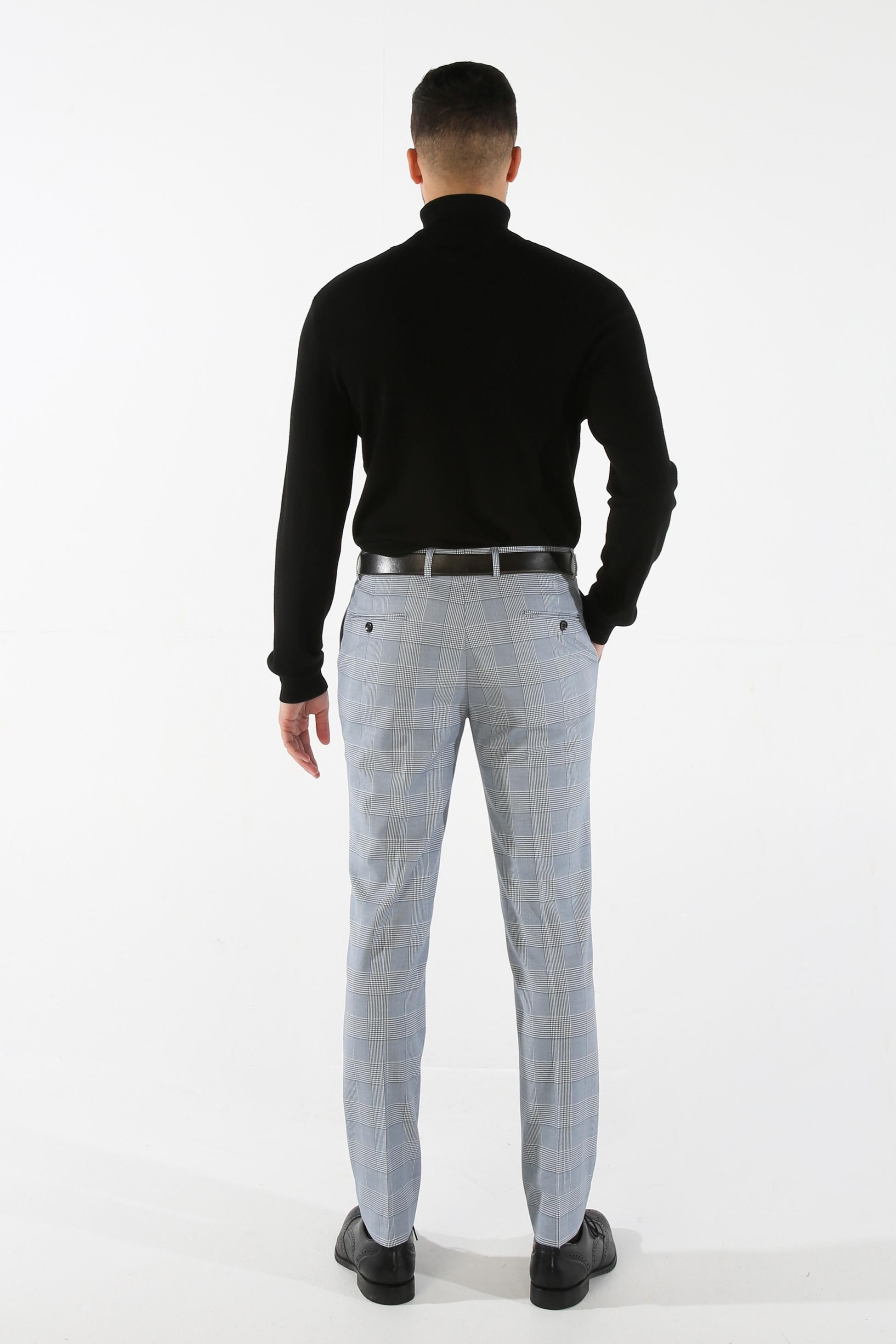 Men's Houndstooth Check Sky Blue Pants - MARK