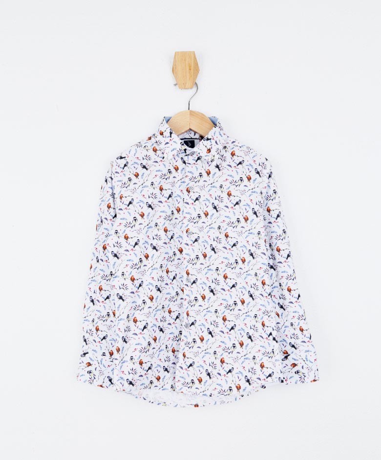 Boys Birds Printed Casual Slim Fit Shirt - Multicolour