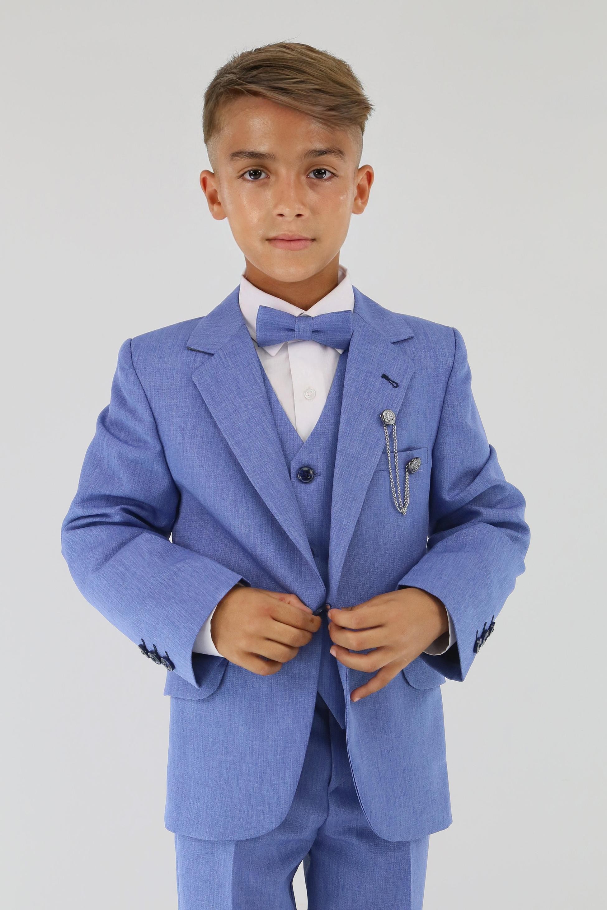 Boys Slim Fit Textured 6-Piece Formal Suit Set