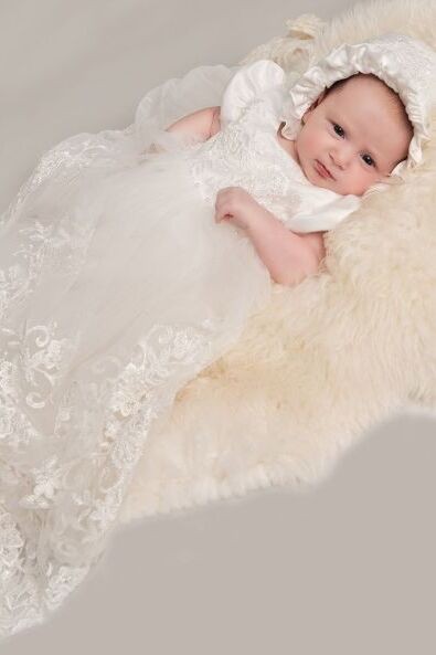 Baby Girls Heirloom Lace Christening Gown & Bonnet - ALEXA - Off white