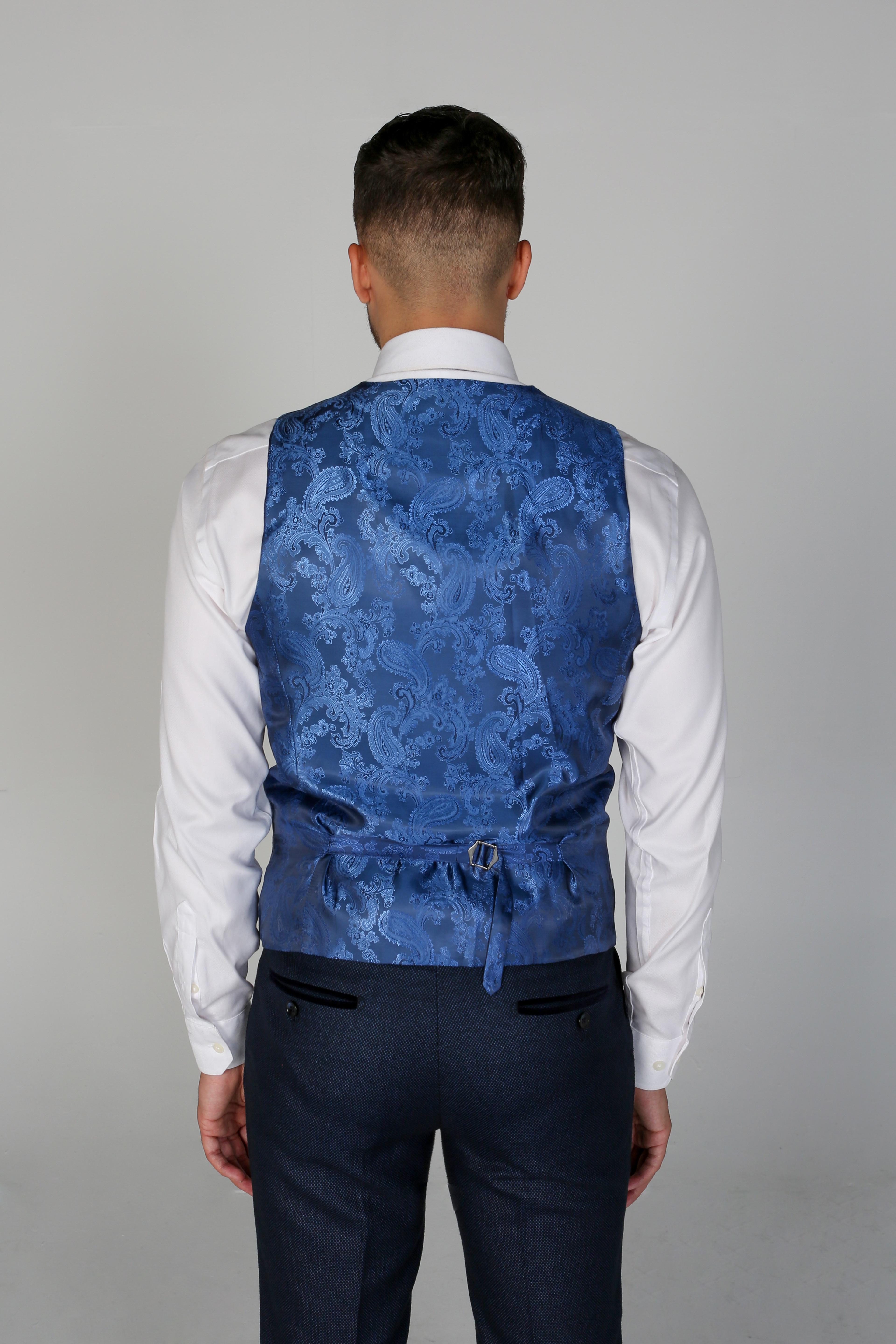 Men's Formal Textured Navy Blue Vest - ARTHUR