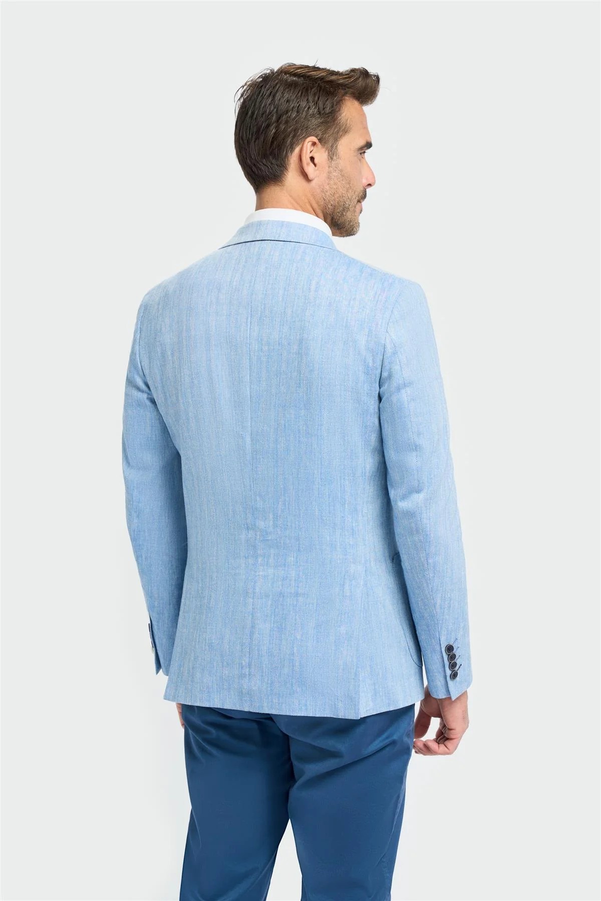 Herren Leinenmischung Blazer mit Aufgesetzten Taschen - Luigi - Himmelblau