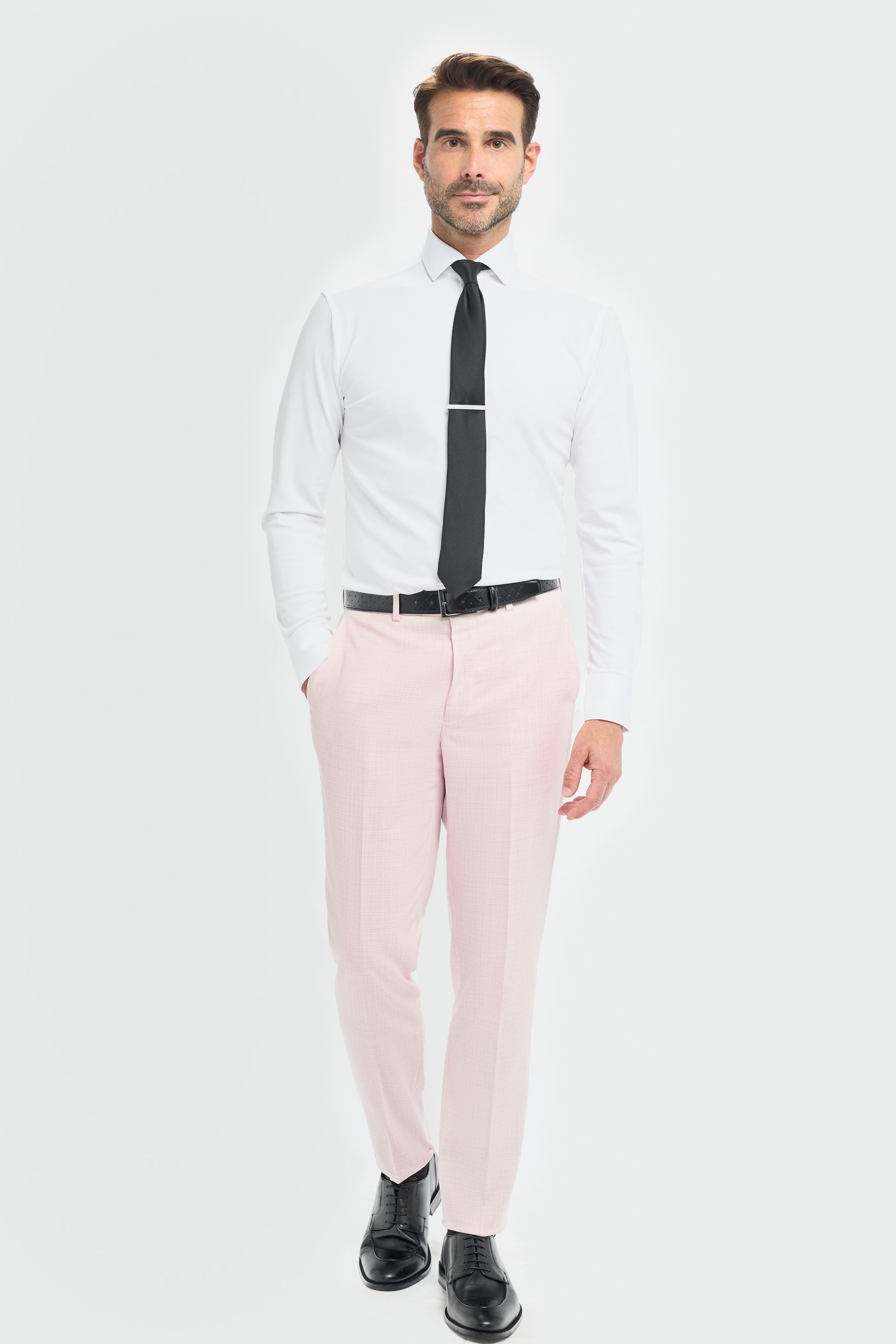 Herren 3-Teiliger Slim-Fit Texturierter Formeller Anzug - Tropez Rosa