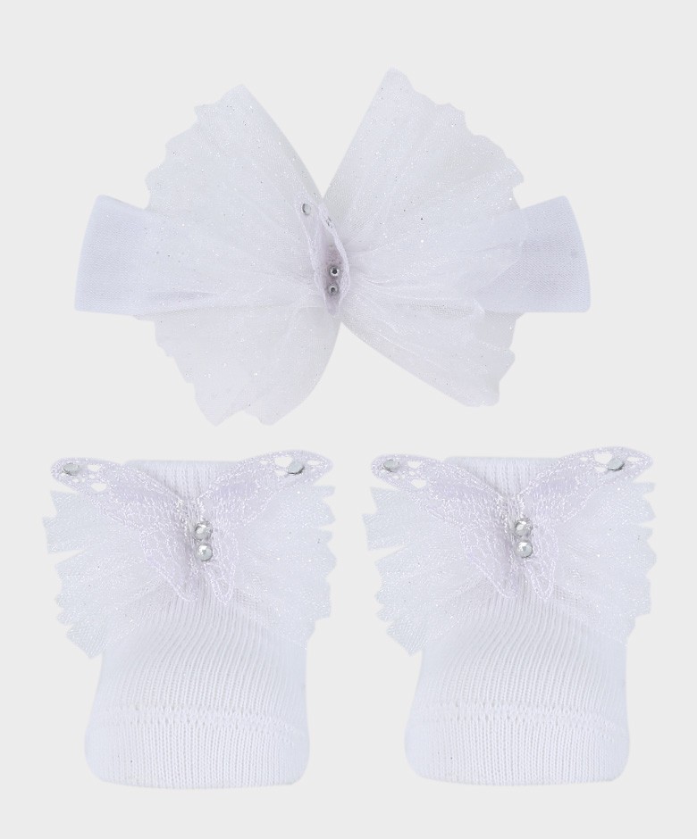 Baby Mädchen Stirnband und Socken Set - Weiß