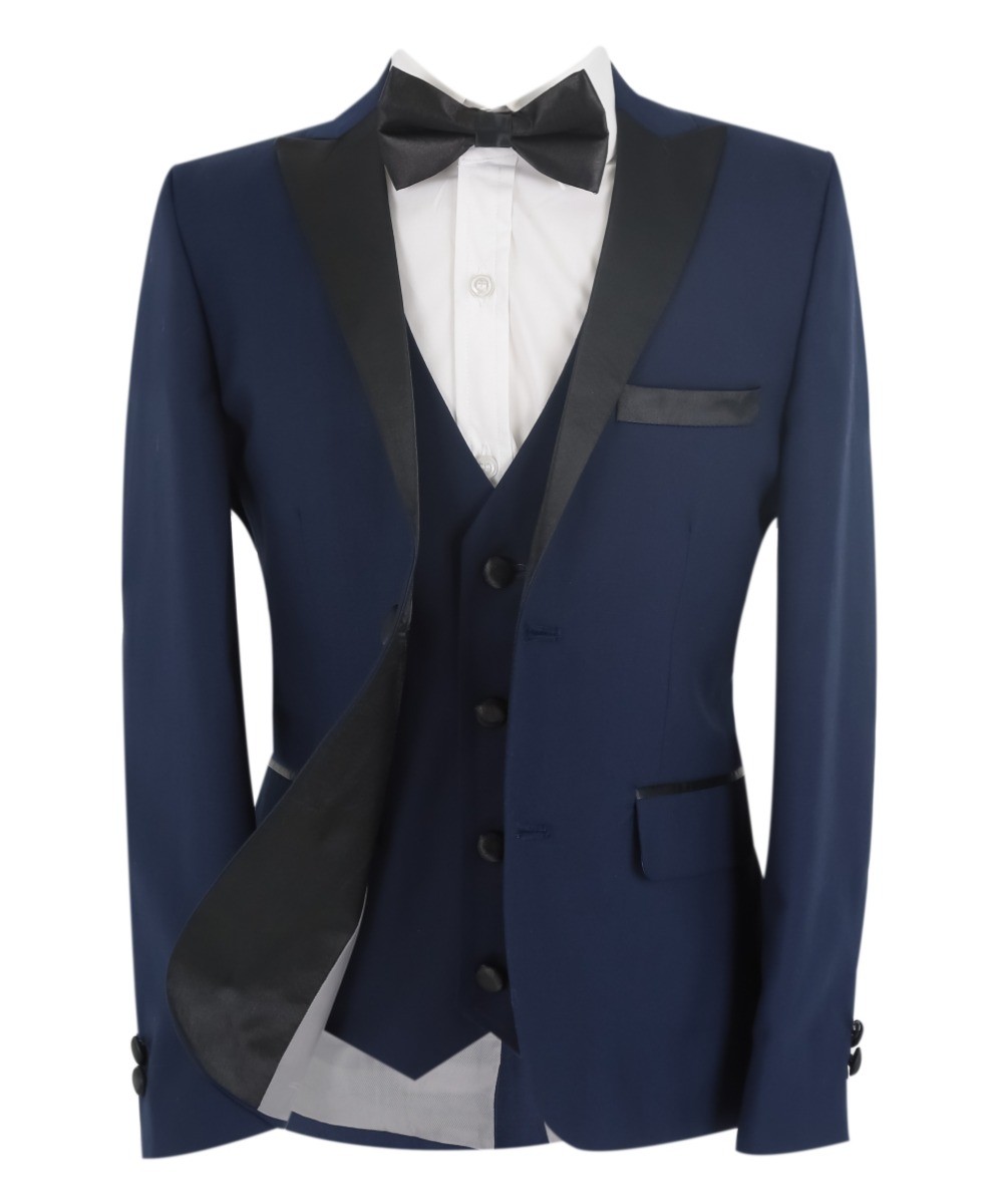Costume de Dîner Tuxedo avec Revers Brillant pour Garçons - Bleu marine