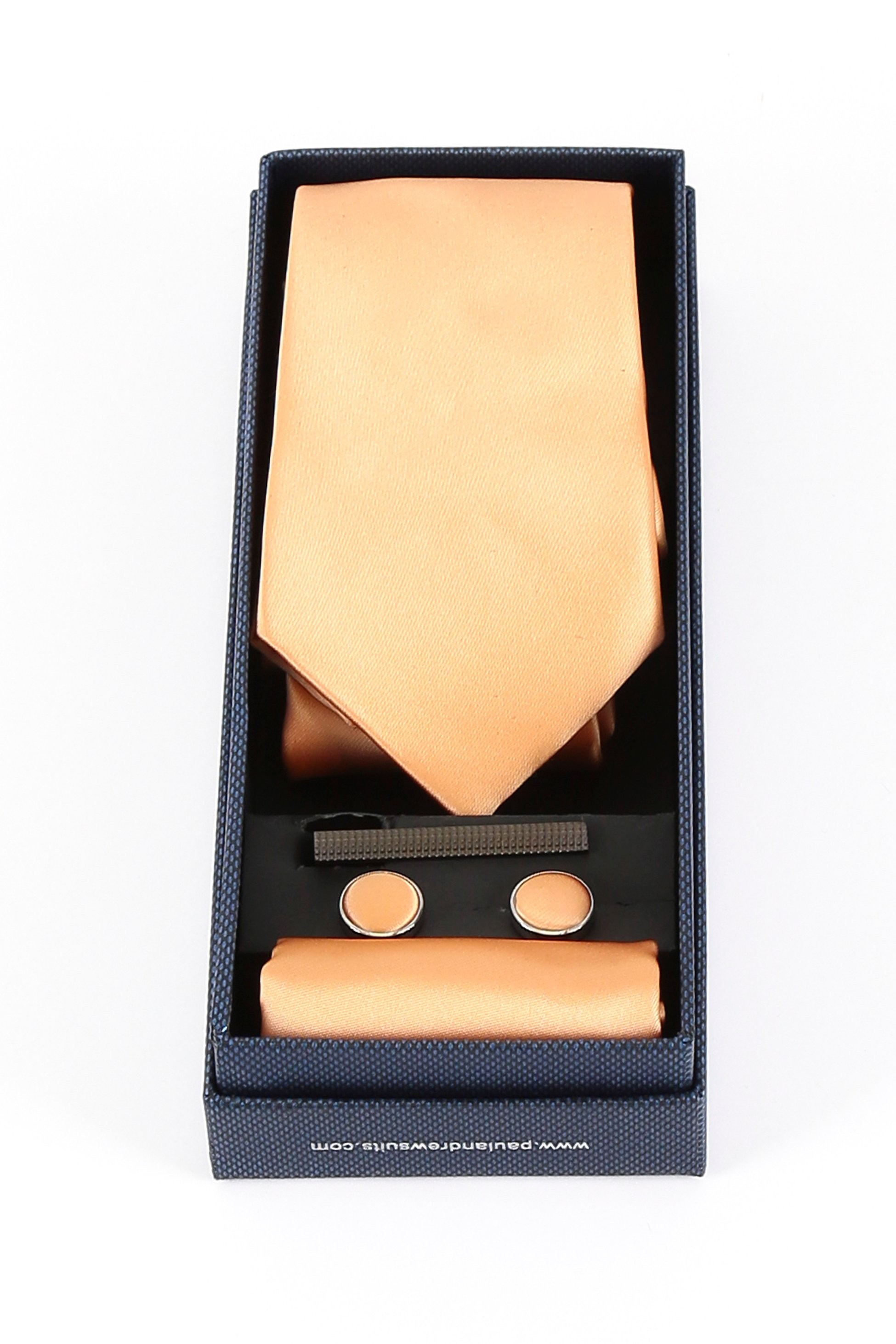 Männer Solide Satin Krawatte Manschettenknopf 4 Teilige Hochzeitsgeschenkset Set - Orange