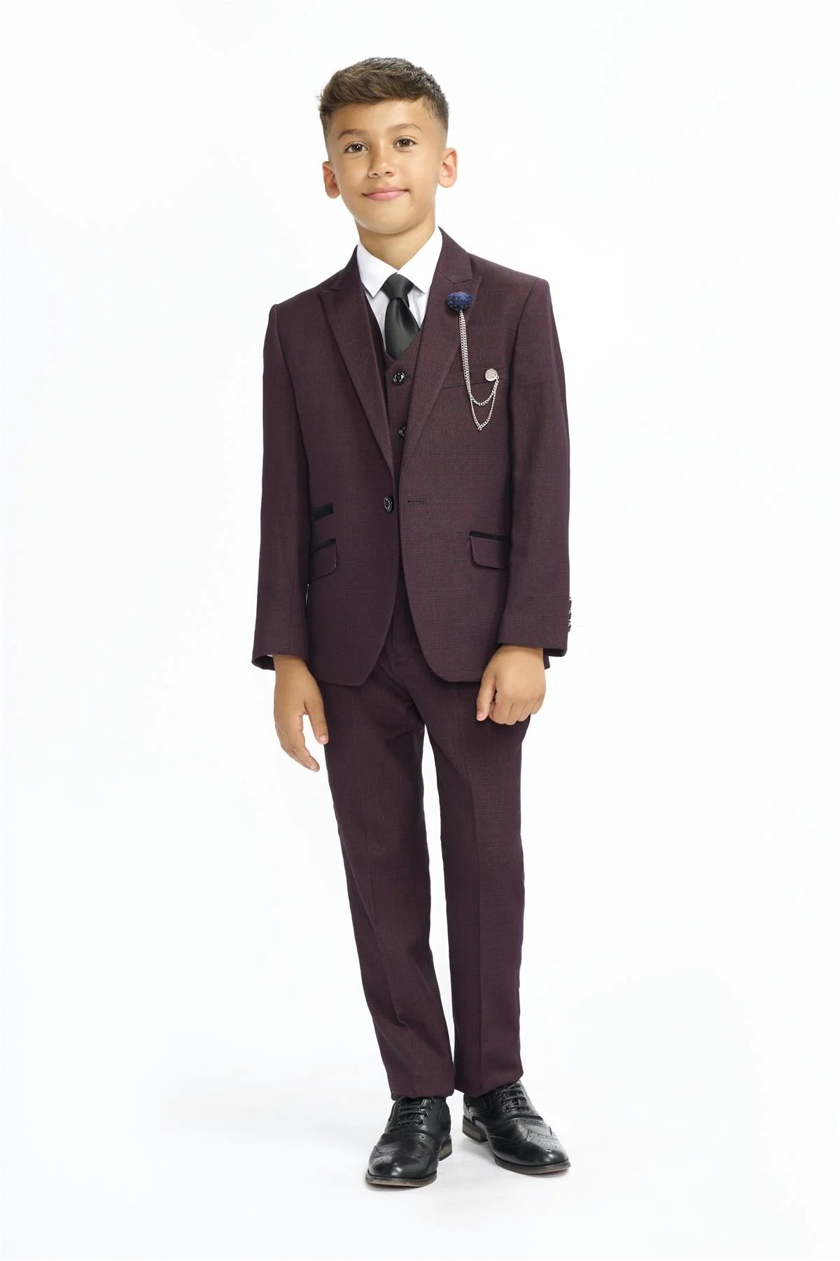 Jungen Slim Fit Tweed Check Anzug - CARIDI WINE