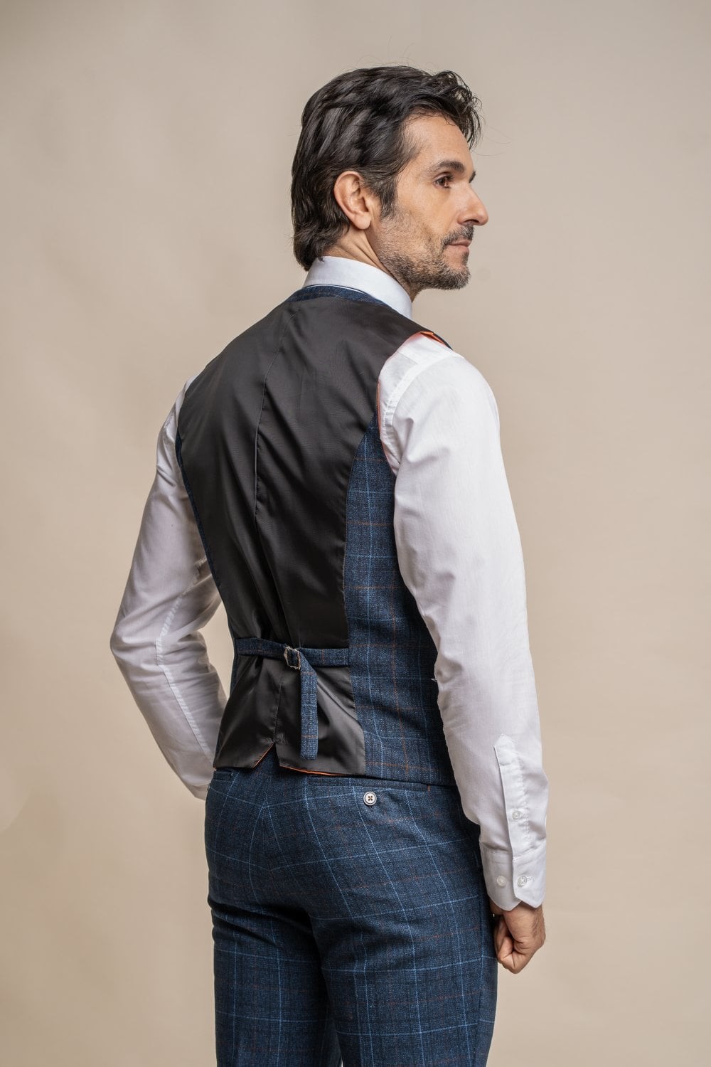 Men's Windowpane Check Tweed Blue Vest - CODY