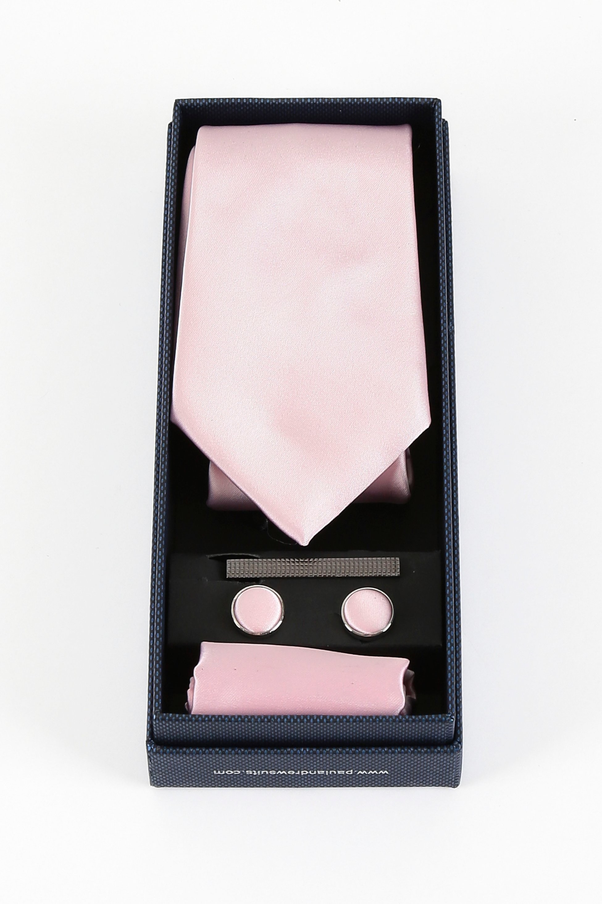 Herren Satin Krawatte Manschettenknöpfe 4-Teiliges Set - Hell-Pink