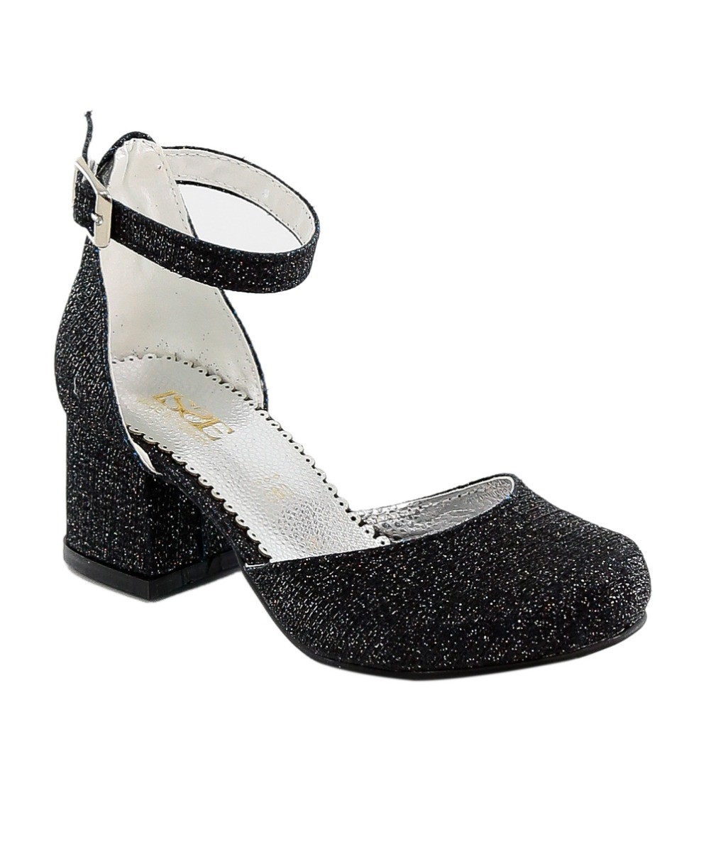 Girls Block Heel Glittery Mary Jane Shoes - OMBRA - Black