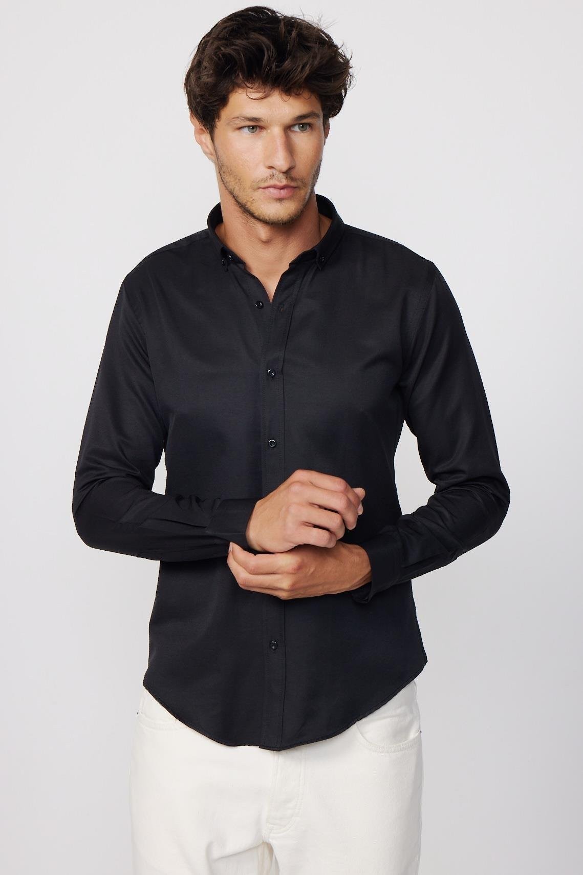 Chemise Oxford homme slim fit en coton avec col boutonné - GABARDIN - Noir