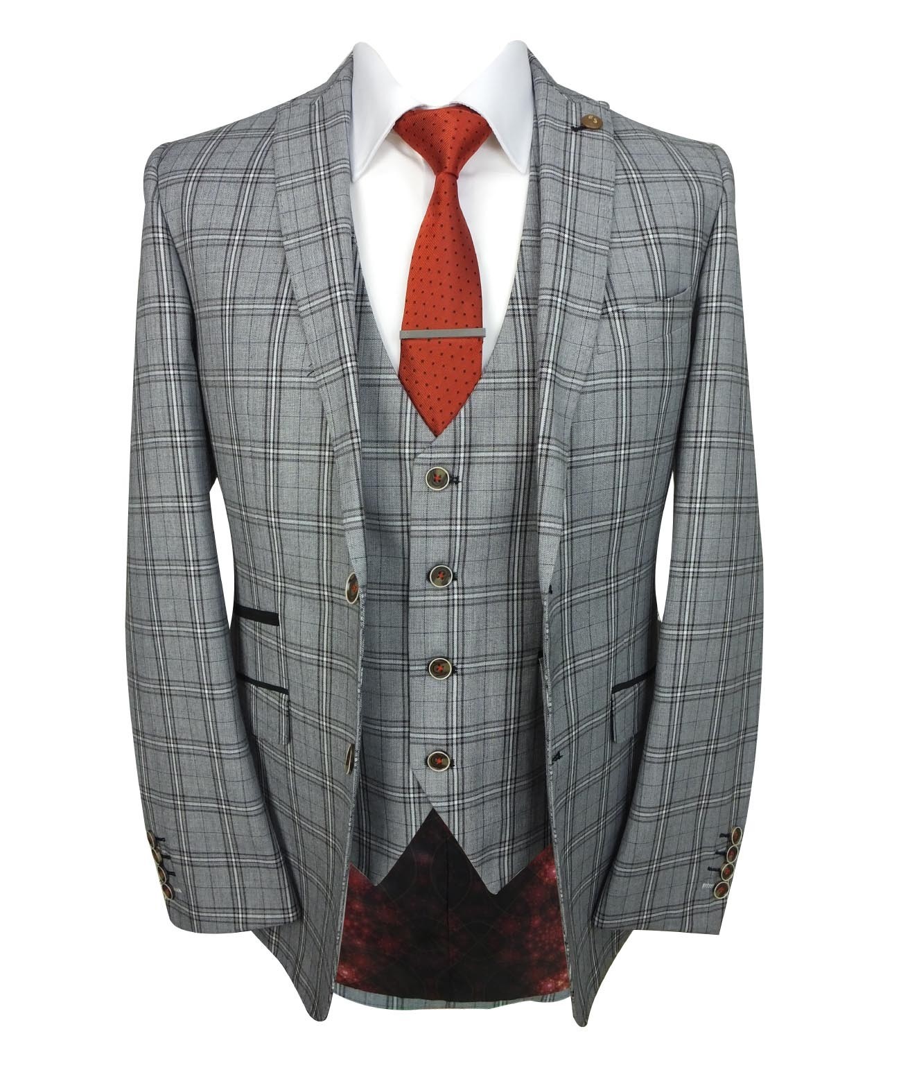 Men's Slim Fit Check 3PC Suit - MARCELLO