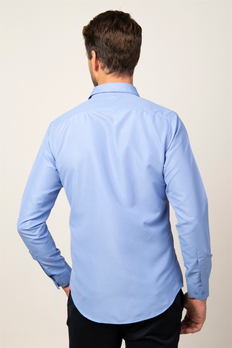 Herren Slim Fit Langarm-Hemd - POLY - Blau