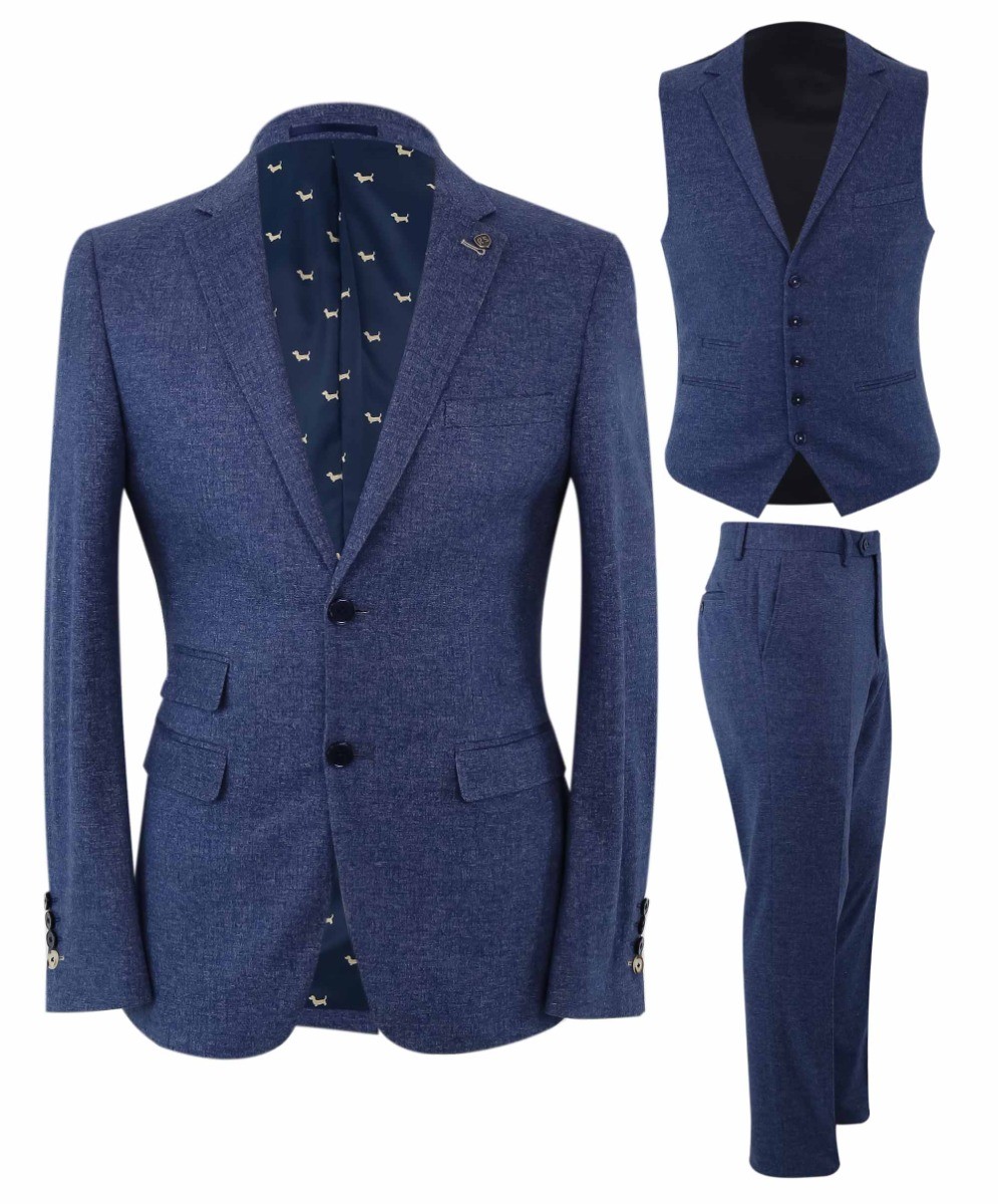 Herren Tweed Slim Fit Blauer Anzug - JAXON