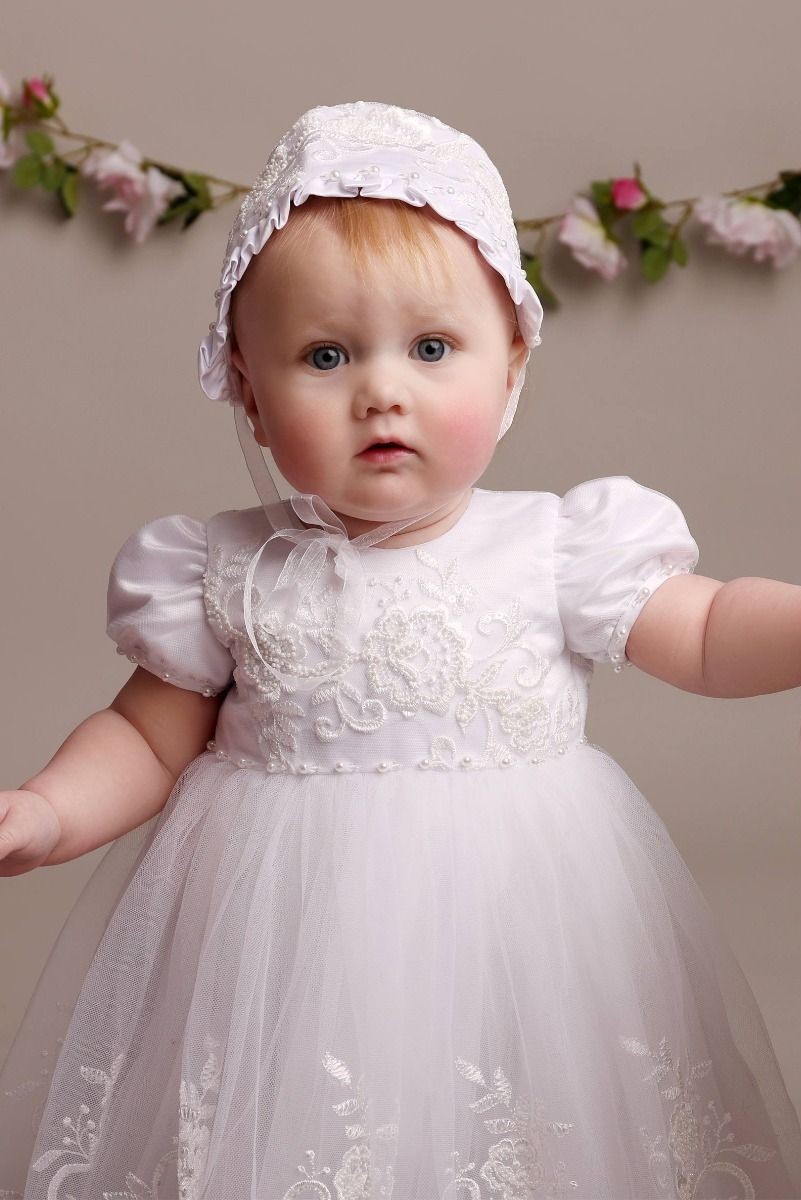 Baby Girls Heirloom Lace Christening Gown & Bonnet - ALEXA - White