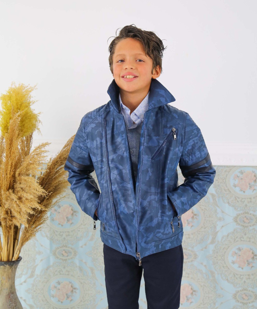 Boys Waterproof Leather Fleece Jacket - PEARCE - Parliament Blue