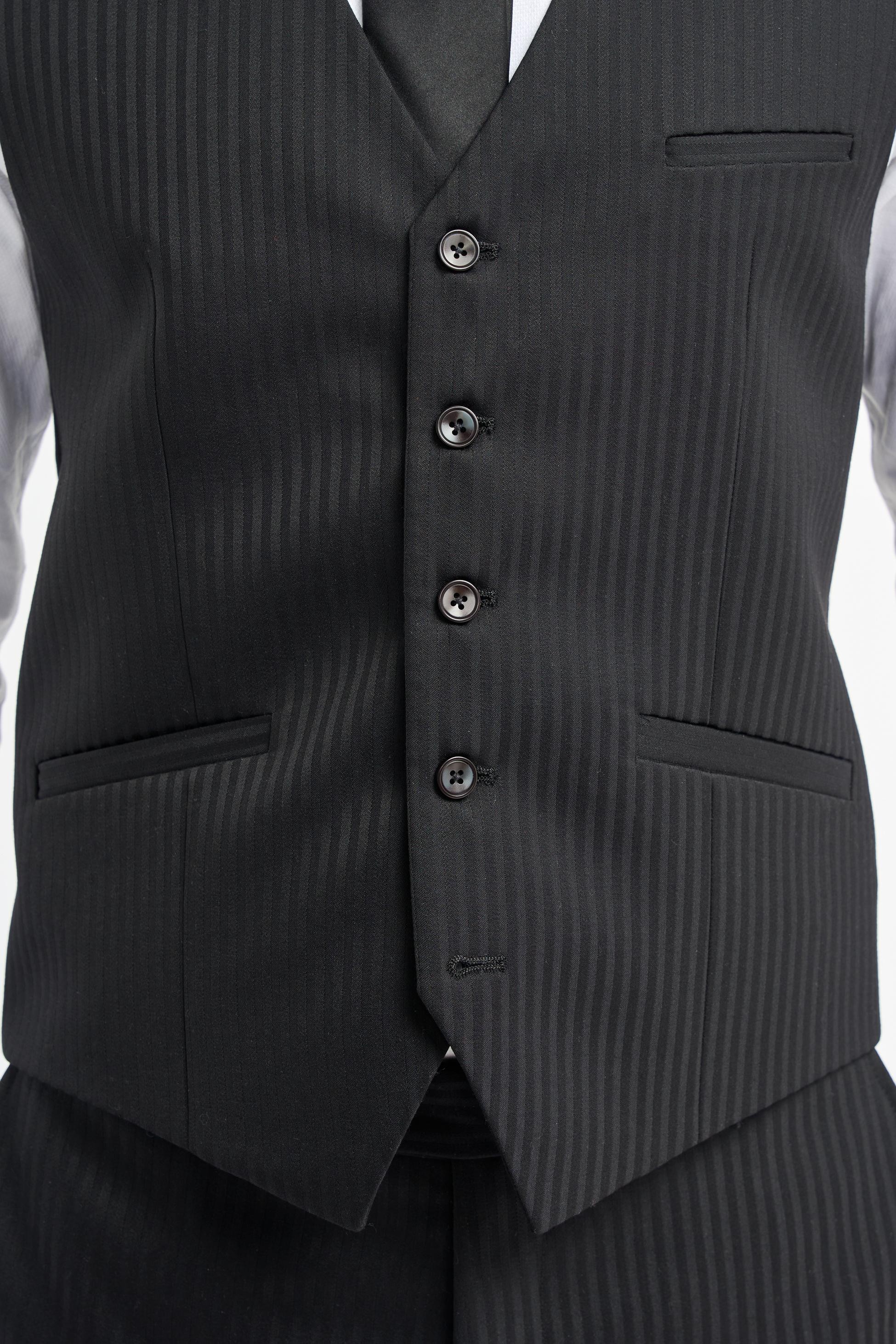 Men’s Black Wool Pinstripe Waistcoat - Roberto