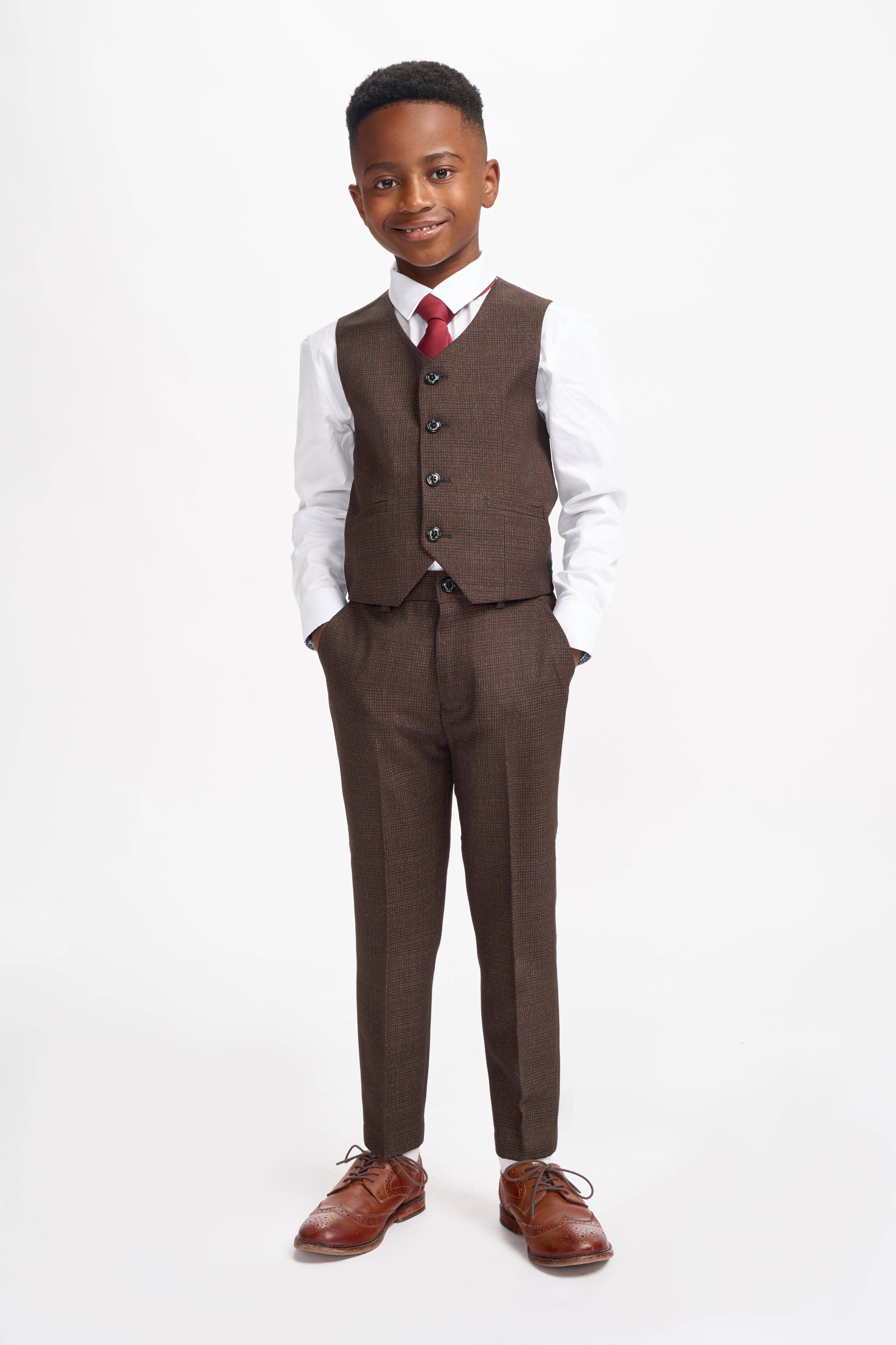 Boys Slim Fit Tweed Check Suit - CARIDI