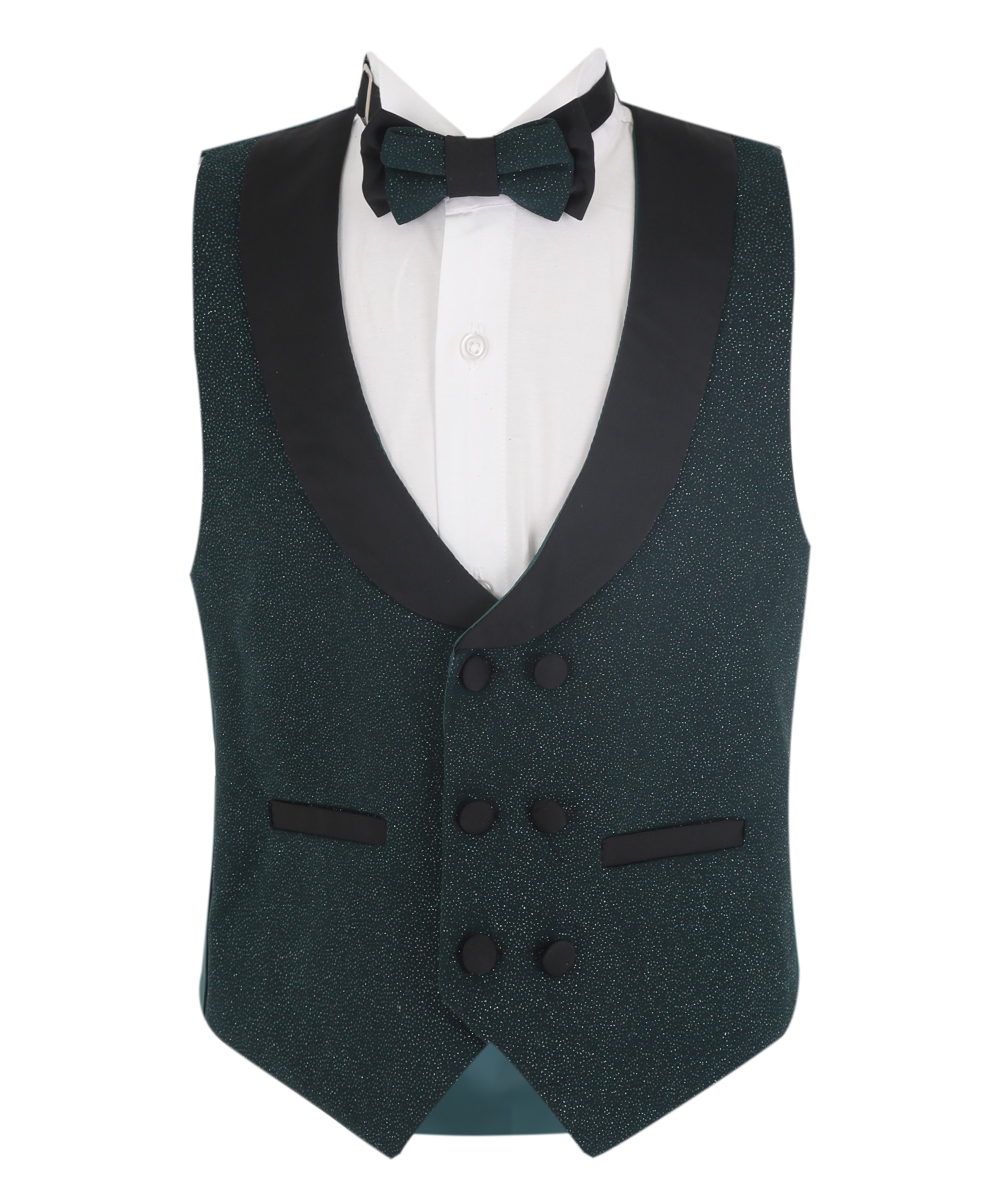 Slim Fit Glitzer-Smoking-Hochzeitsanzug für Jungen, 5-teiliges Komplettset - Dunkelgrün