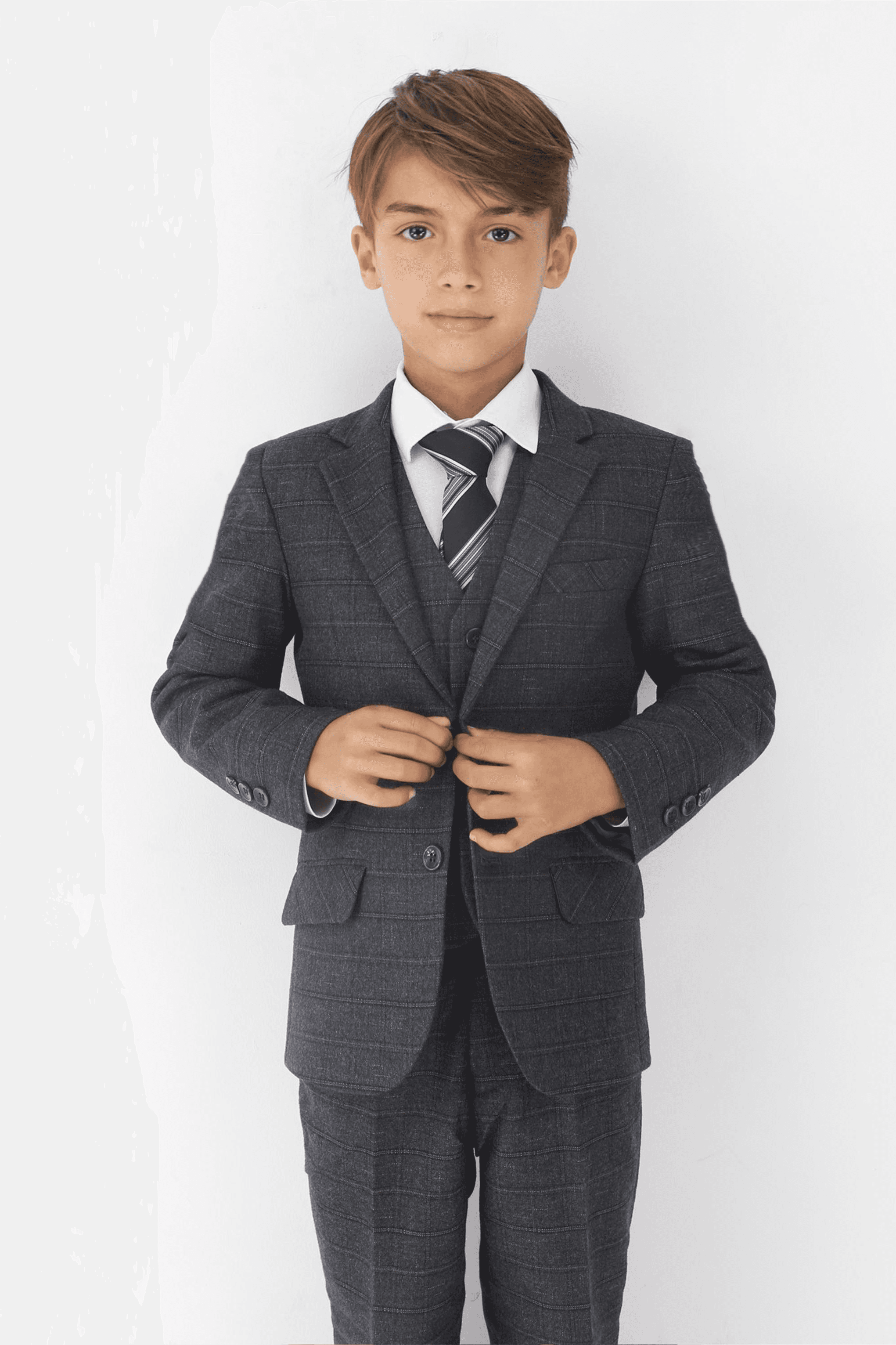 Boys Tweed Like Check Tailored Fit Formal Suit Set