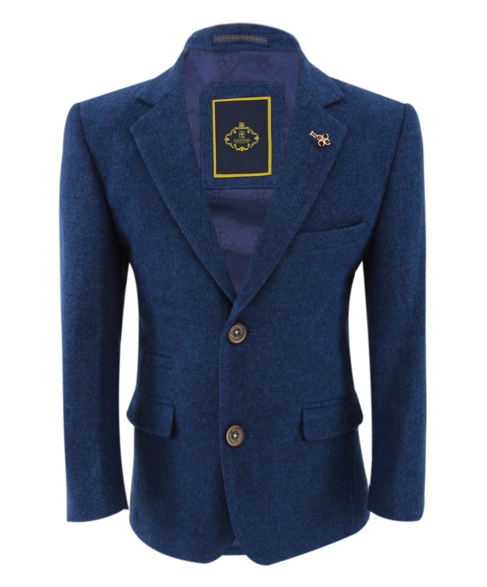 Costume bleu ajusté en mélange de laine tweed pour garçons - ORSON