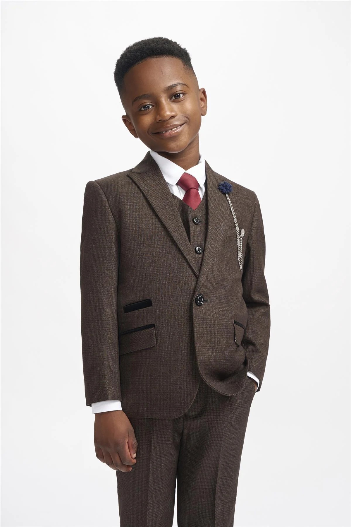 Boys Slim Fit Tweed Check Suit - CARIDI