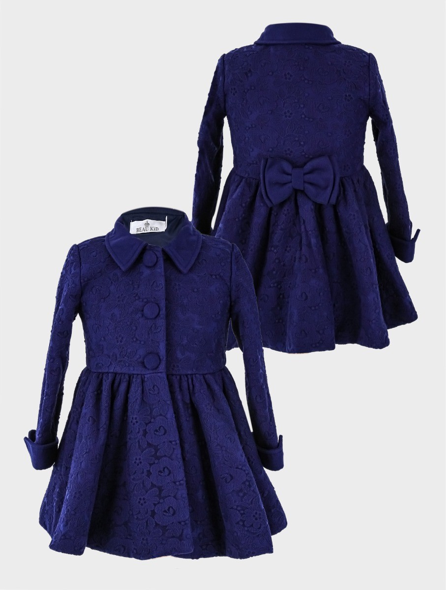 Mädchen Mantel Mit Blumenstickerei Spitze 2-Teiliges Set - Navy blau
